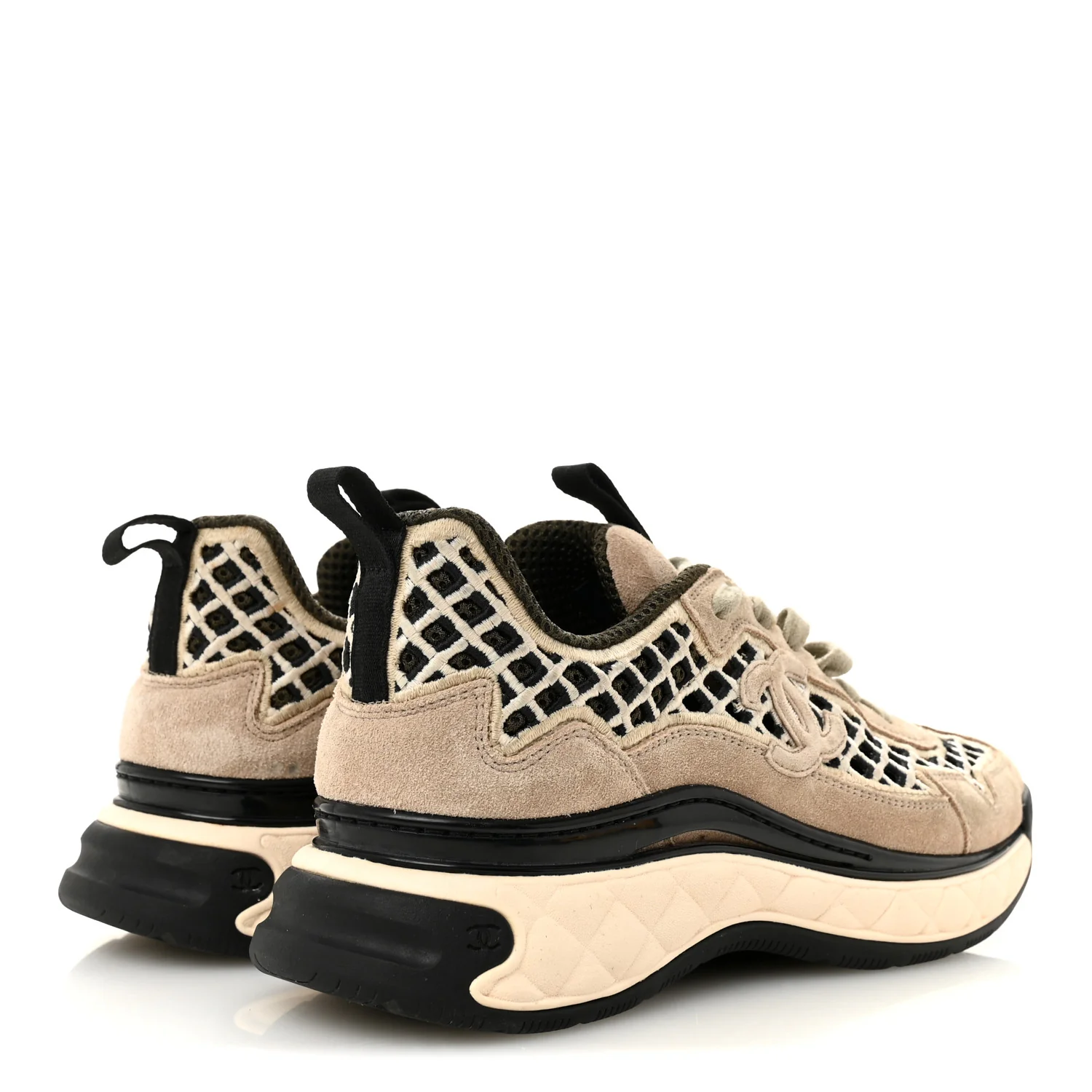 Suede Calfskin Embroidered CC Sneakers 39 Beige Black - Image 5