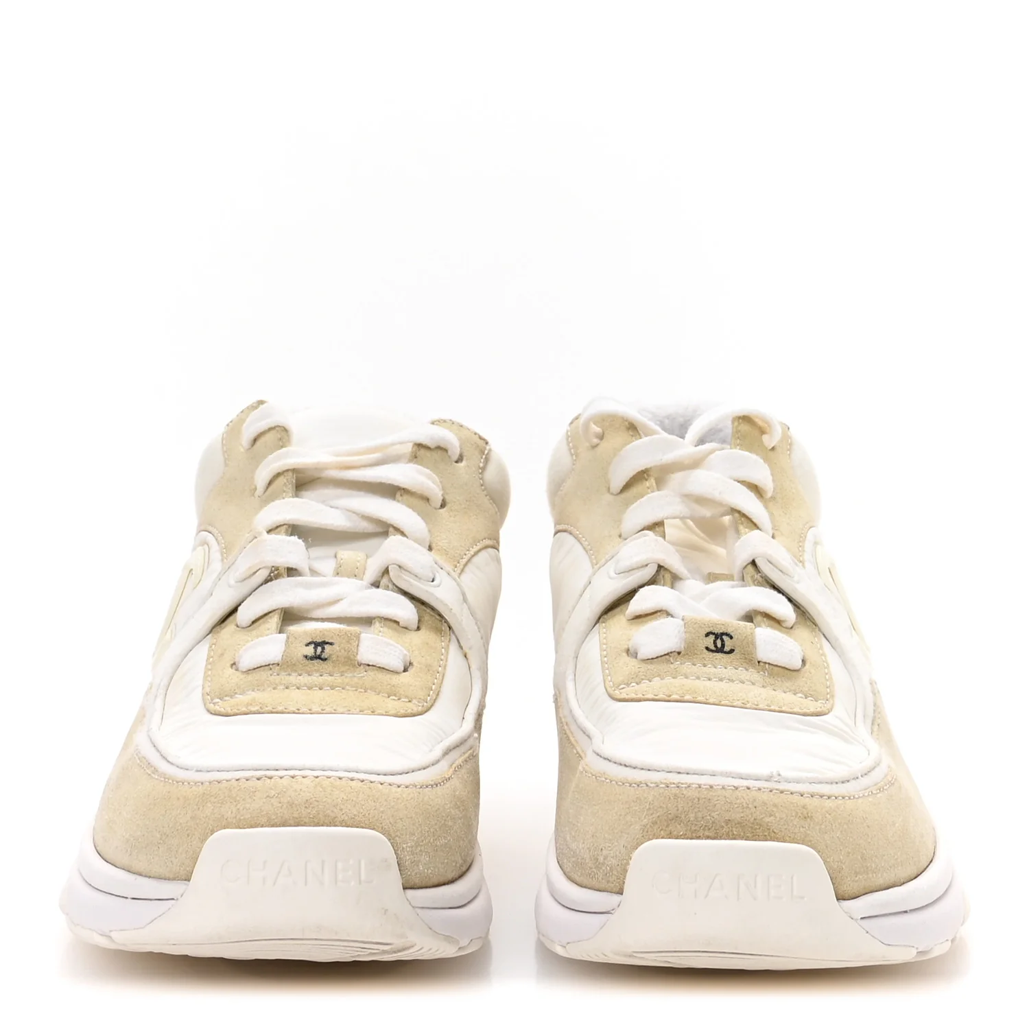 Suede Calfskin Fabric CC Sneakers 37.5 White - Image 3