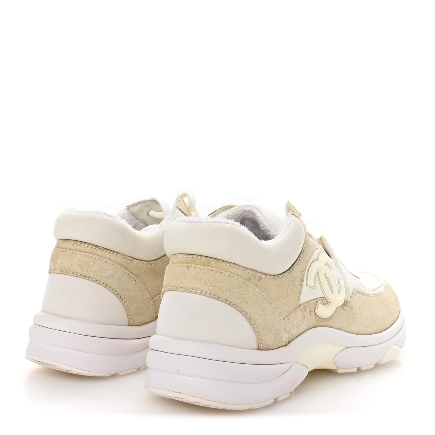 Suede Calfskin Fabric CC Sneakers 37.5 White - Image 5