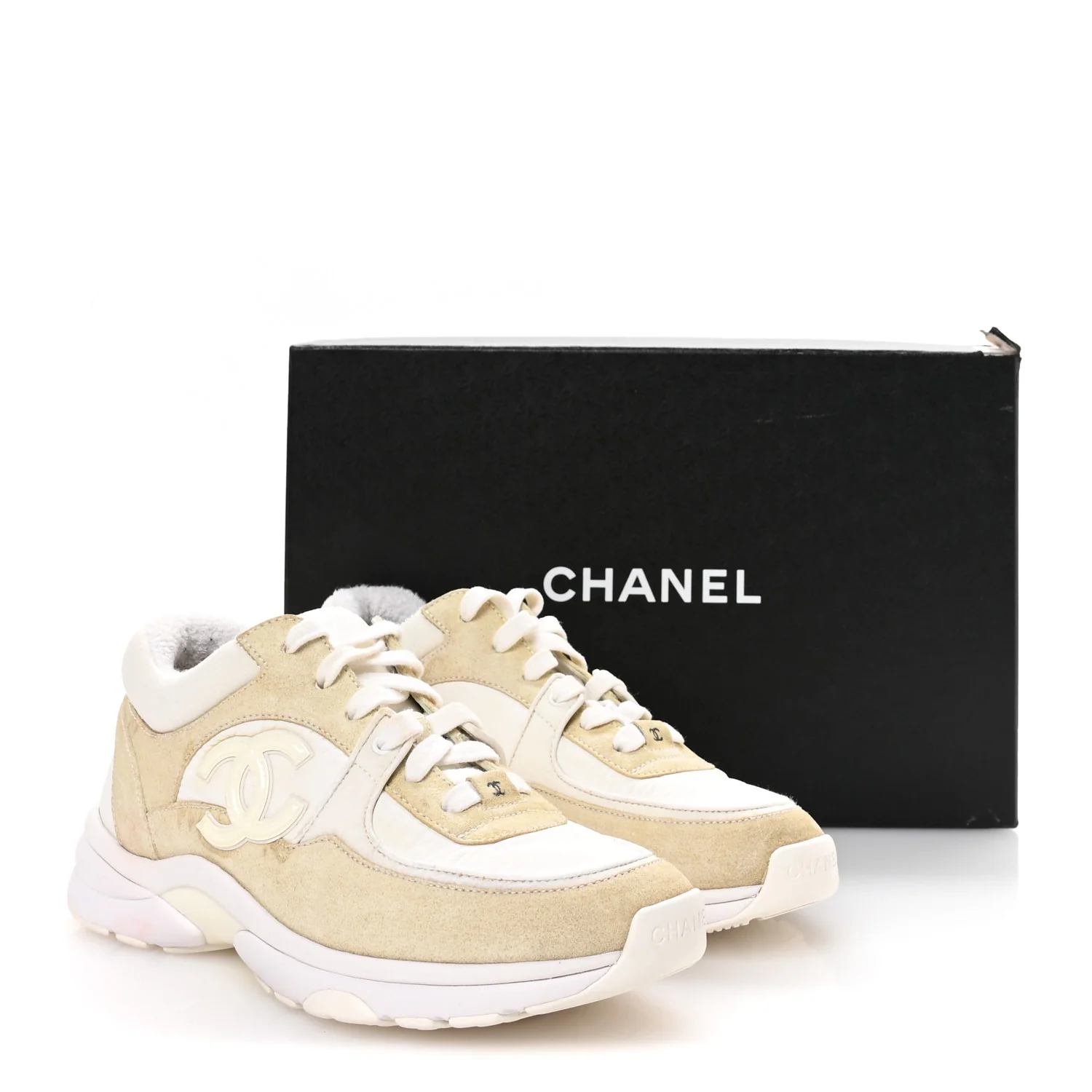 Suede Calfskin Fabric CC Sneakers 37.5 White - Image 8
