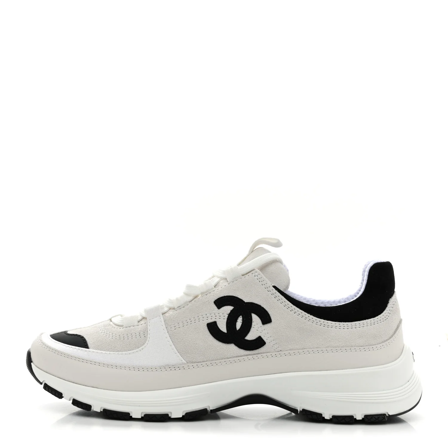 Suede Calfskin Grosgrain Womens CC Sneakers 39.5 White Black