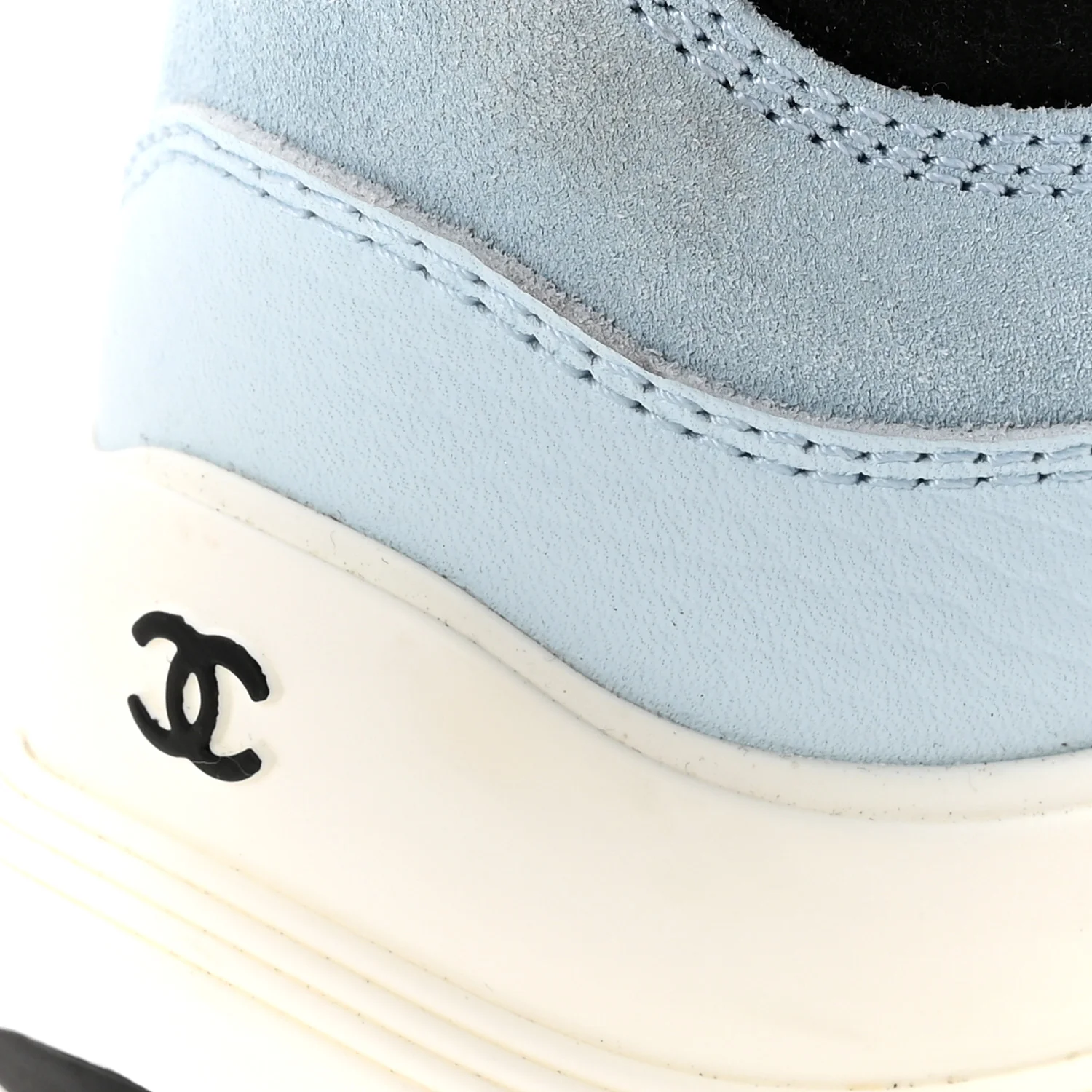 Suede Calfskin Grosgrain Womens CC Sneakers 40 Light Blue Black - Image 10