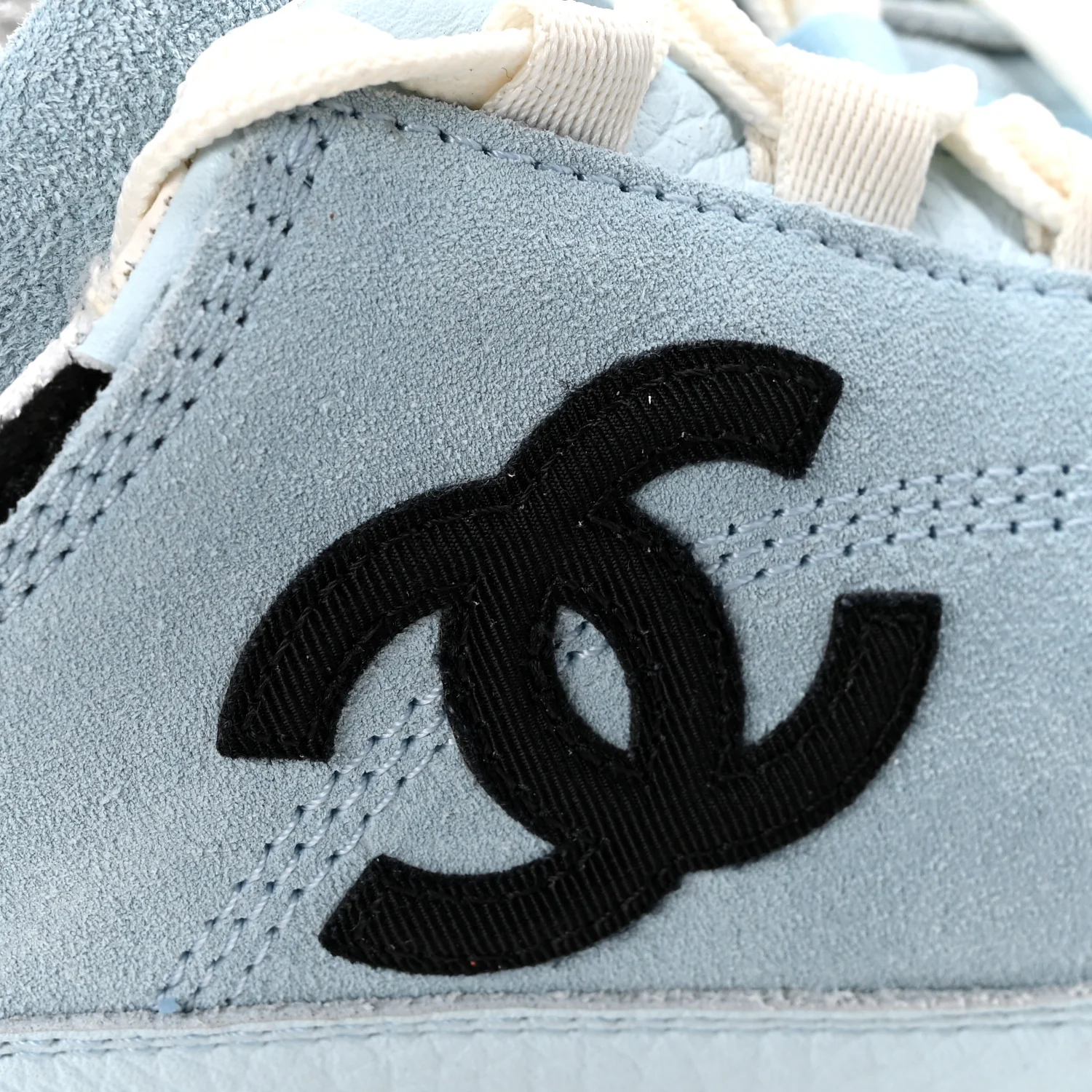 Suede Calfskin Grosgrain Womens CC Sneakers 40 Light Blue Black - Image 11