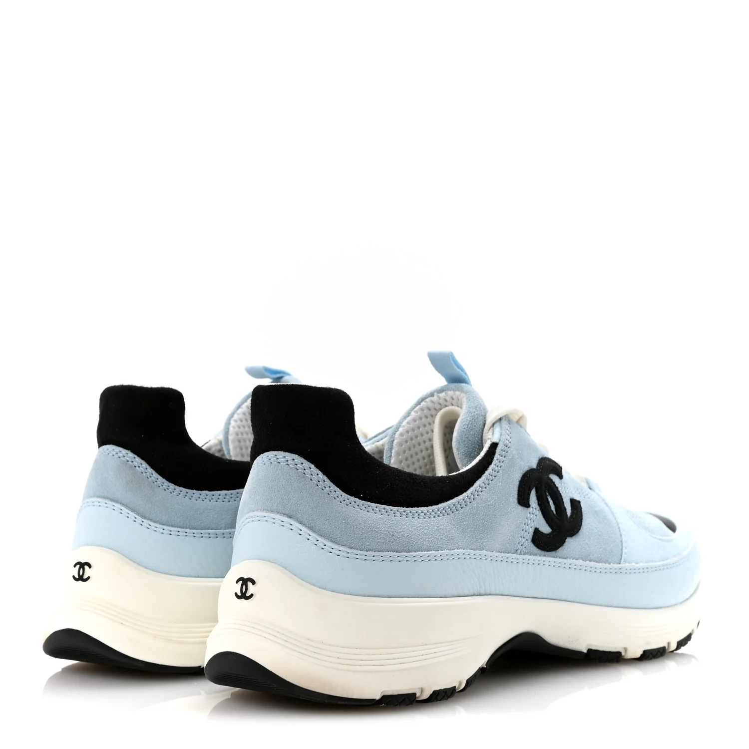 Suede Calfskin Grosgrain Womens CC Sneakers 40 Light Blue Black - Image 5