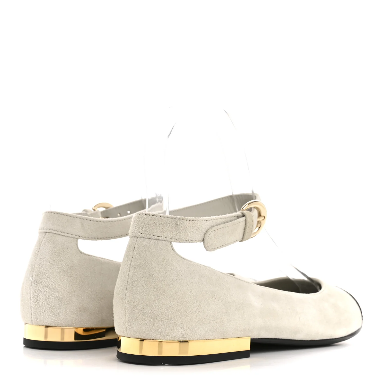 Suede Calfskin Patent Calfskin Cap Toe CC Mary Jane Flats 36.5 Light Gray Black - Image 5