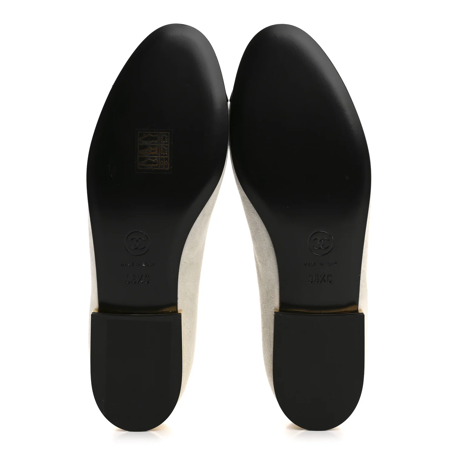Suede Calfskin Patent Calfskin Cap Toe CC Mary Jane Flats 36.5 Light Gray Black - Image 6