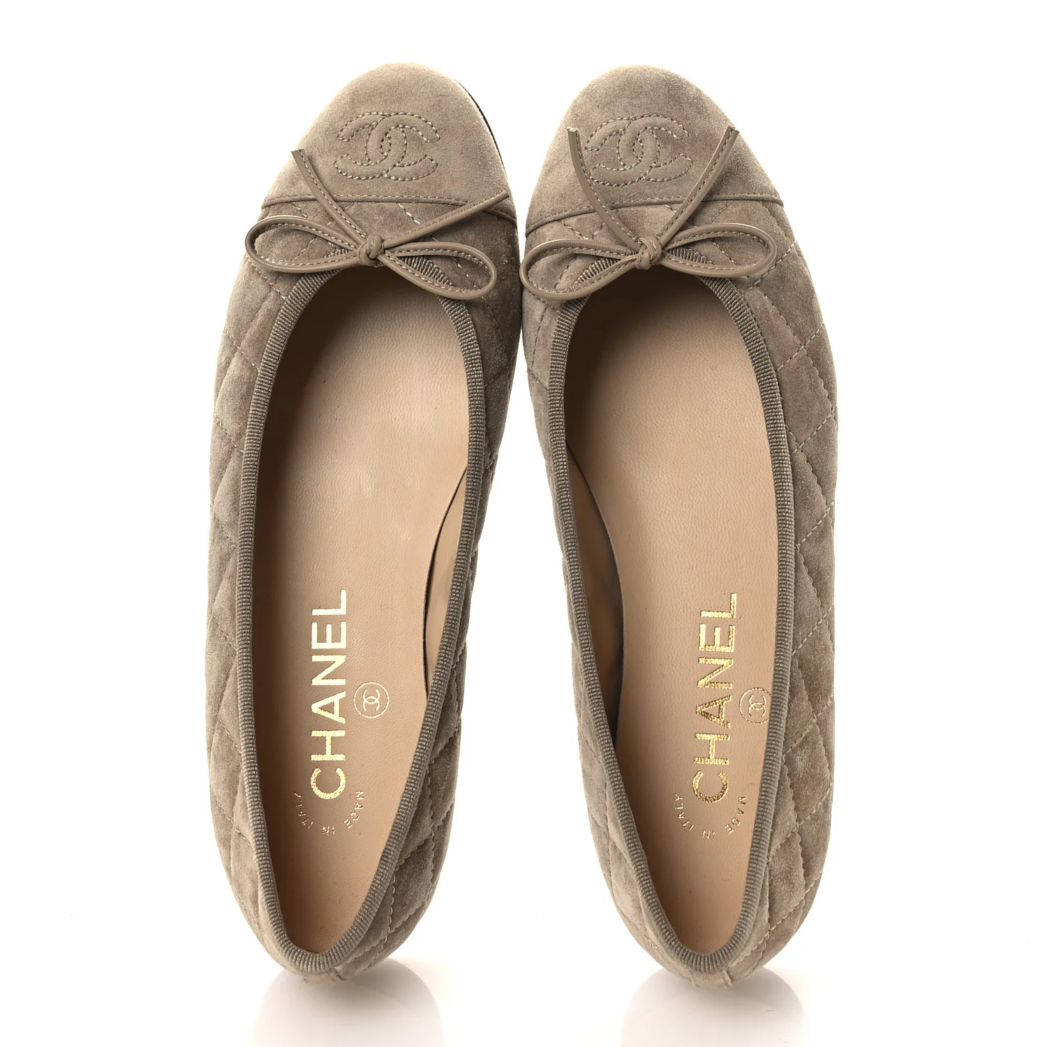 Suede Calfskin Quilted Cap Toe CC Ballerina Flats 36.5 Dark Beige - Image 2
