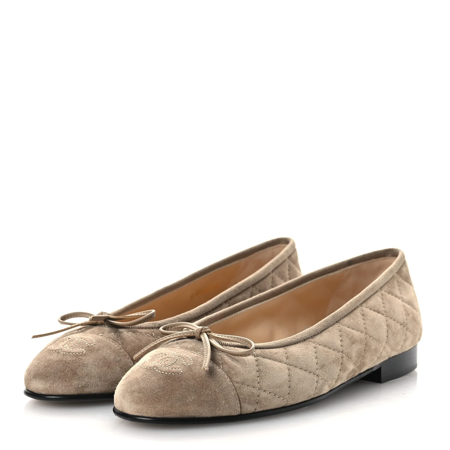 Suede Calfskin Quilted Cap Toe CC Ballerina Flats 36.5 Dark Beige - Image 4