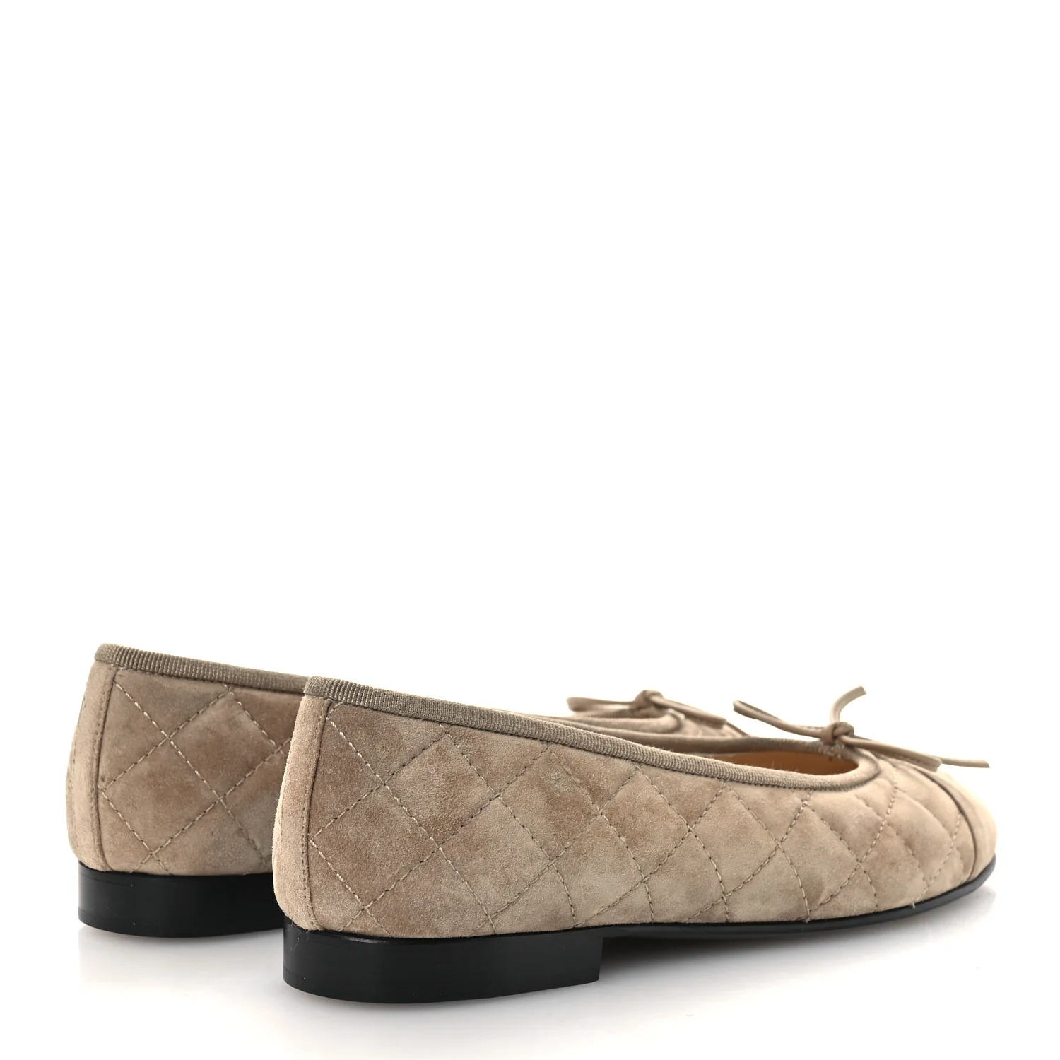 Suede Calfskin Quilted Cap Toe CC Ballerina Flats 36.5 Dark Beige - Image 5
