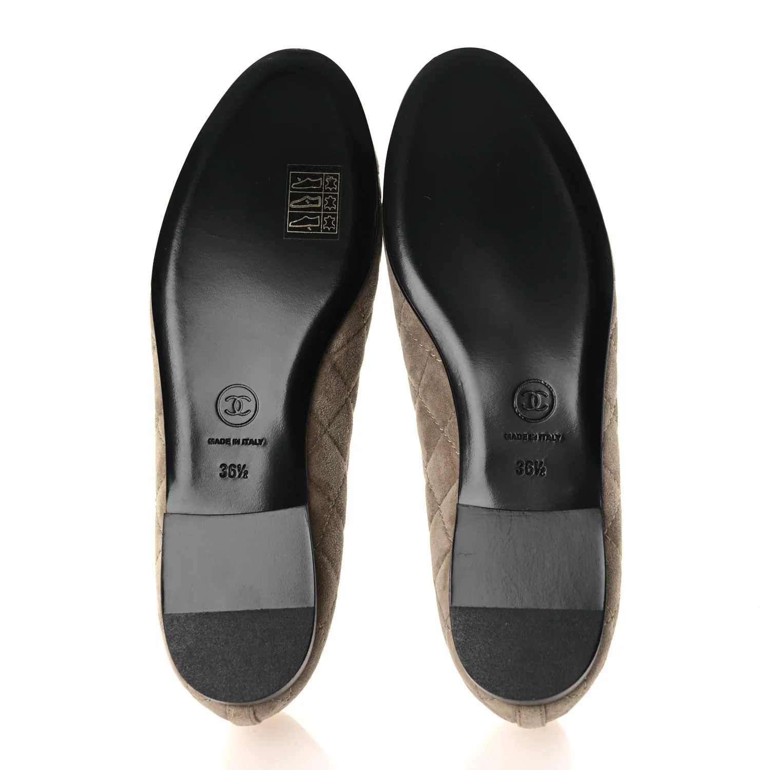 Suede Calfskin Quilted Cap Toe CC Ballerina Flats 36.5 Dark Beige - Image 7