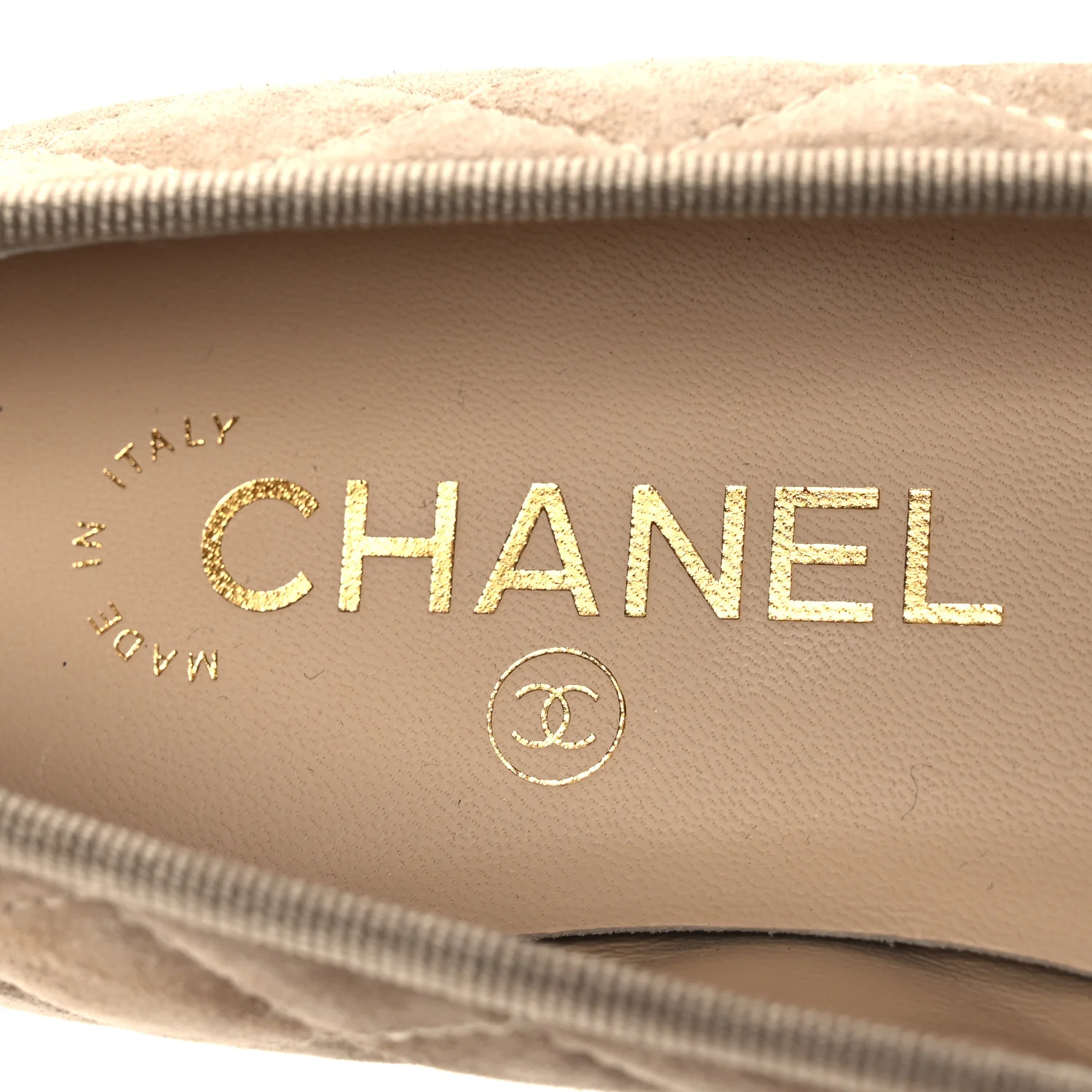 Suede Calfskin Quilted Cap Toe CC Ballerina Flats 36.5 Dark Beige - Image 9