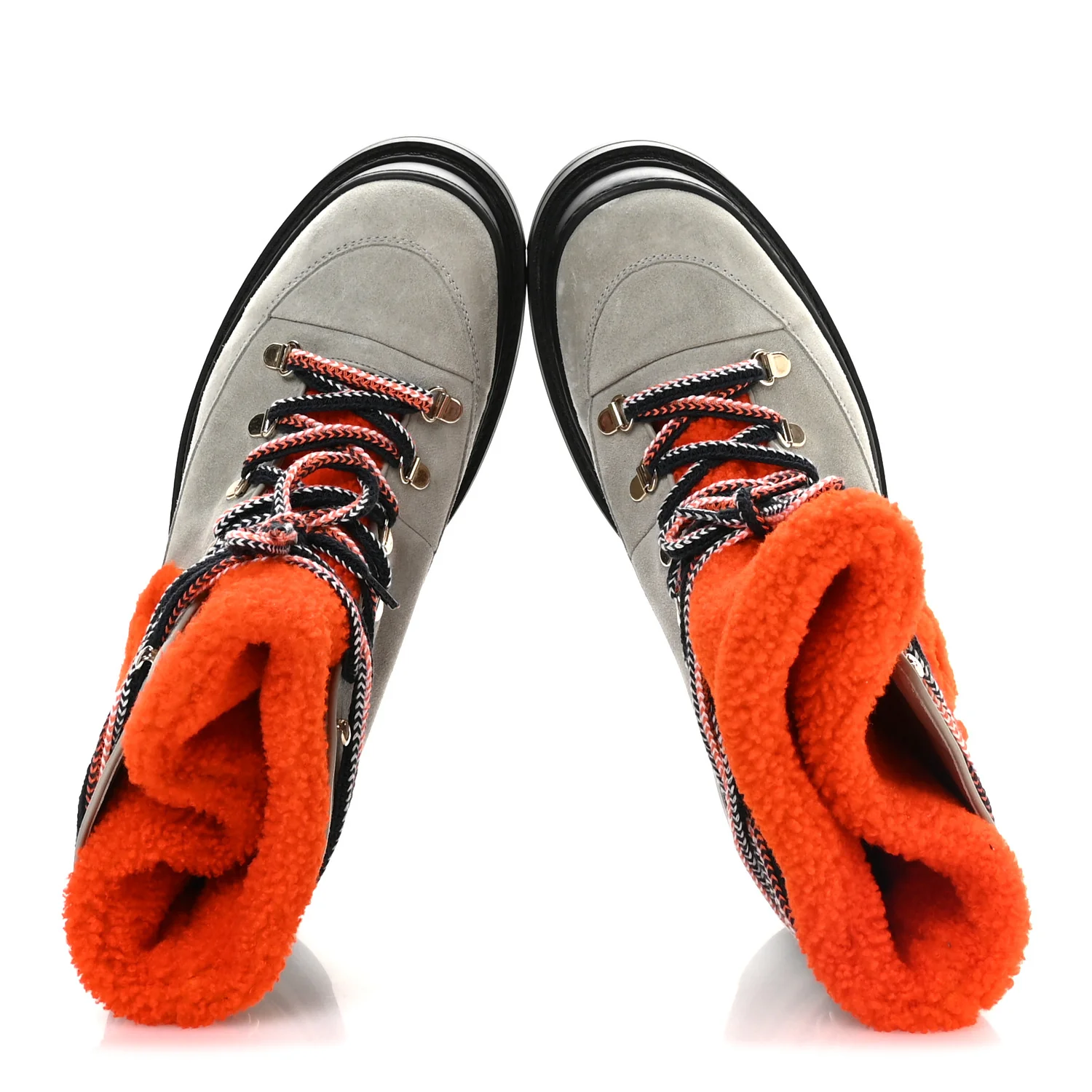 Suede Calfskin Shearling CC Lace Up Boots 40.5 Grey Orange Black - Image 2