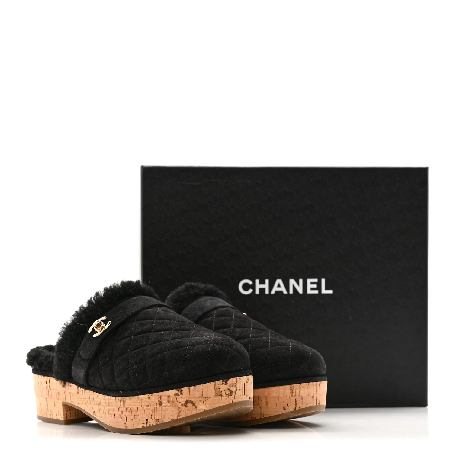Suede Calfskin Shearling Turn Lock Clogs 41 Black - Image 10