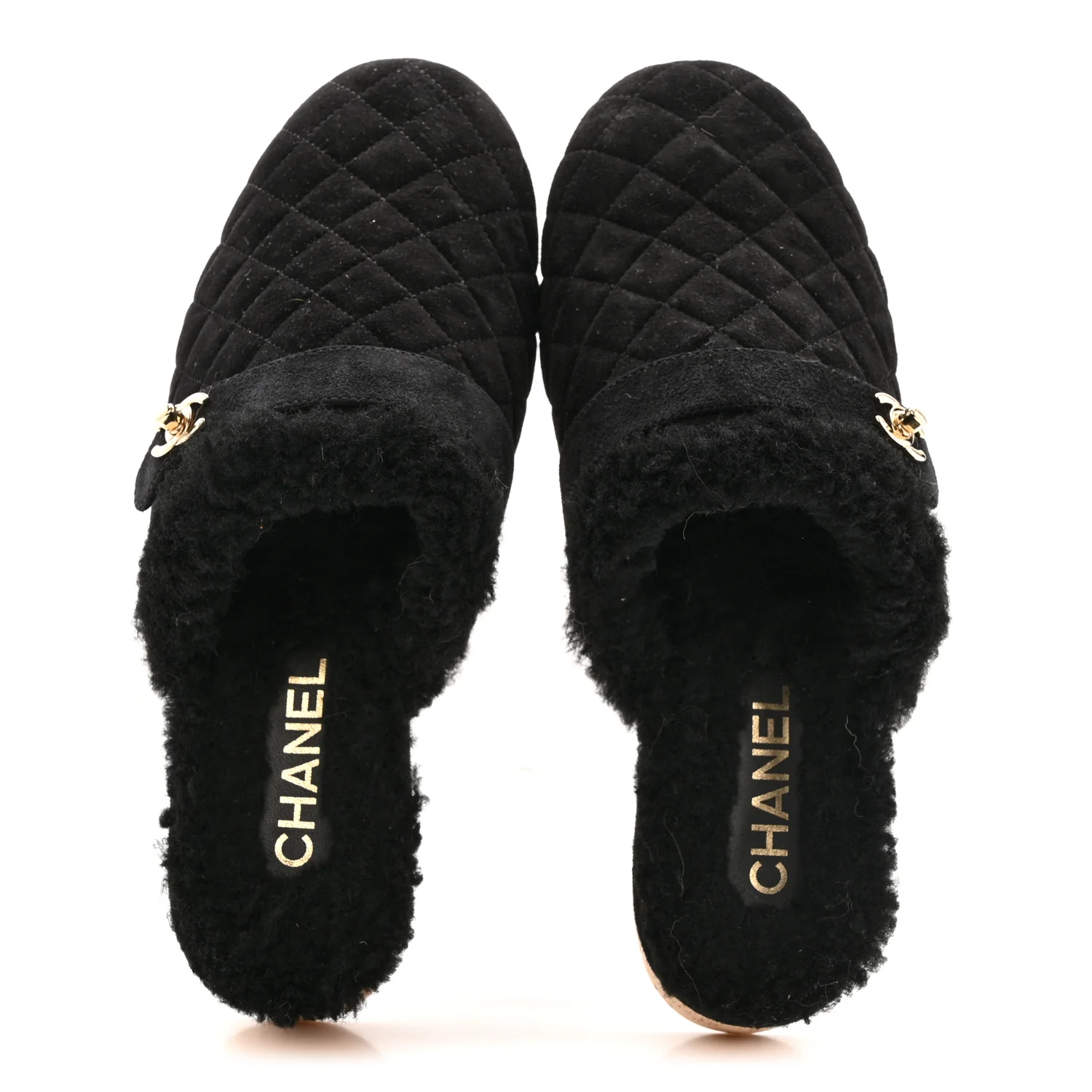 Suede Calfskin Shearling Turn Lock Clogs 41 Black - Image 2
