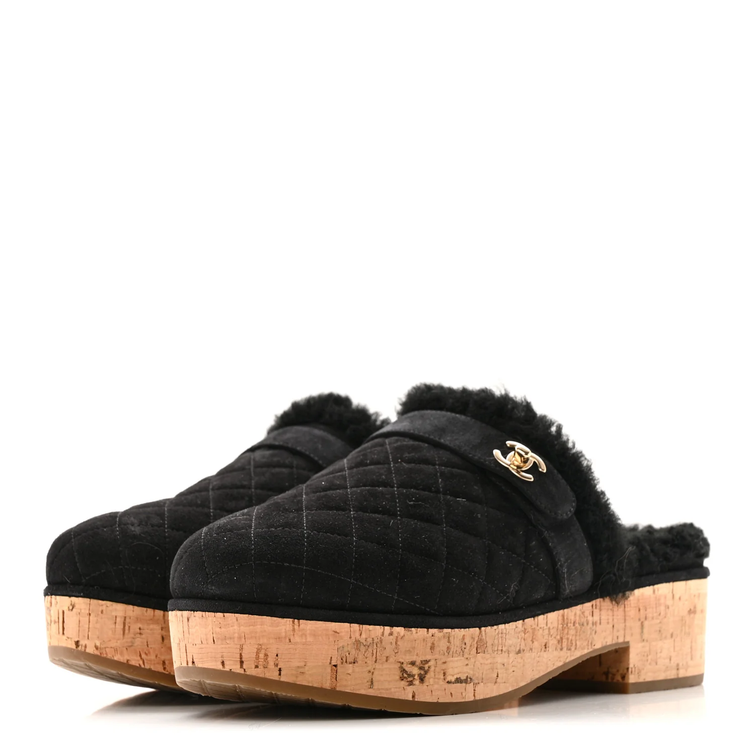 Suede Calfskin Shearling Turn Lock Clogs 41 Black - Image 4