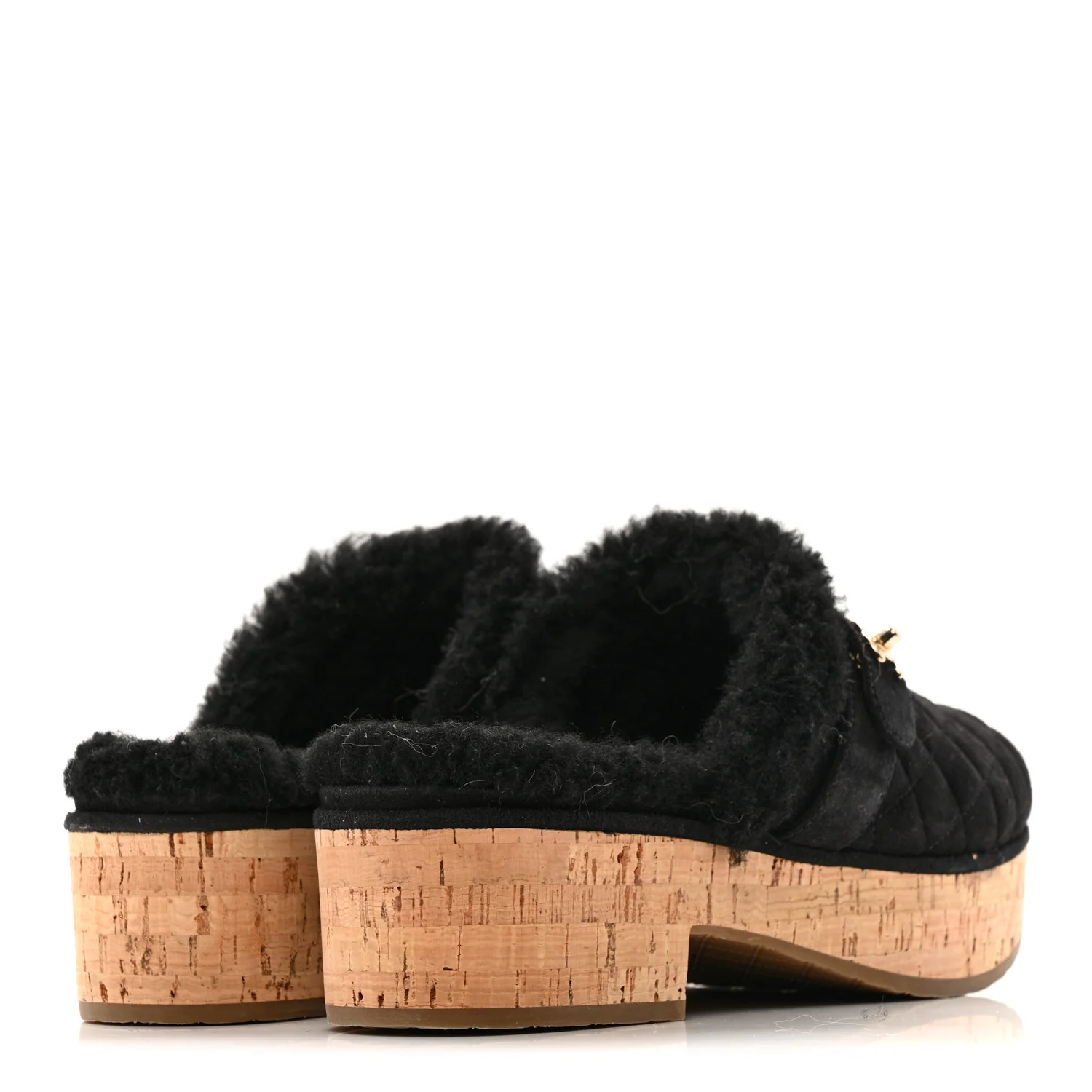 Suede Calfskin Shearling Turn Lock Clogs 41 Black - Image 5