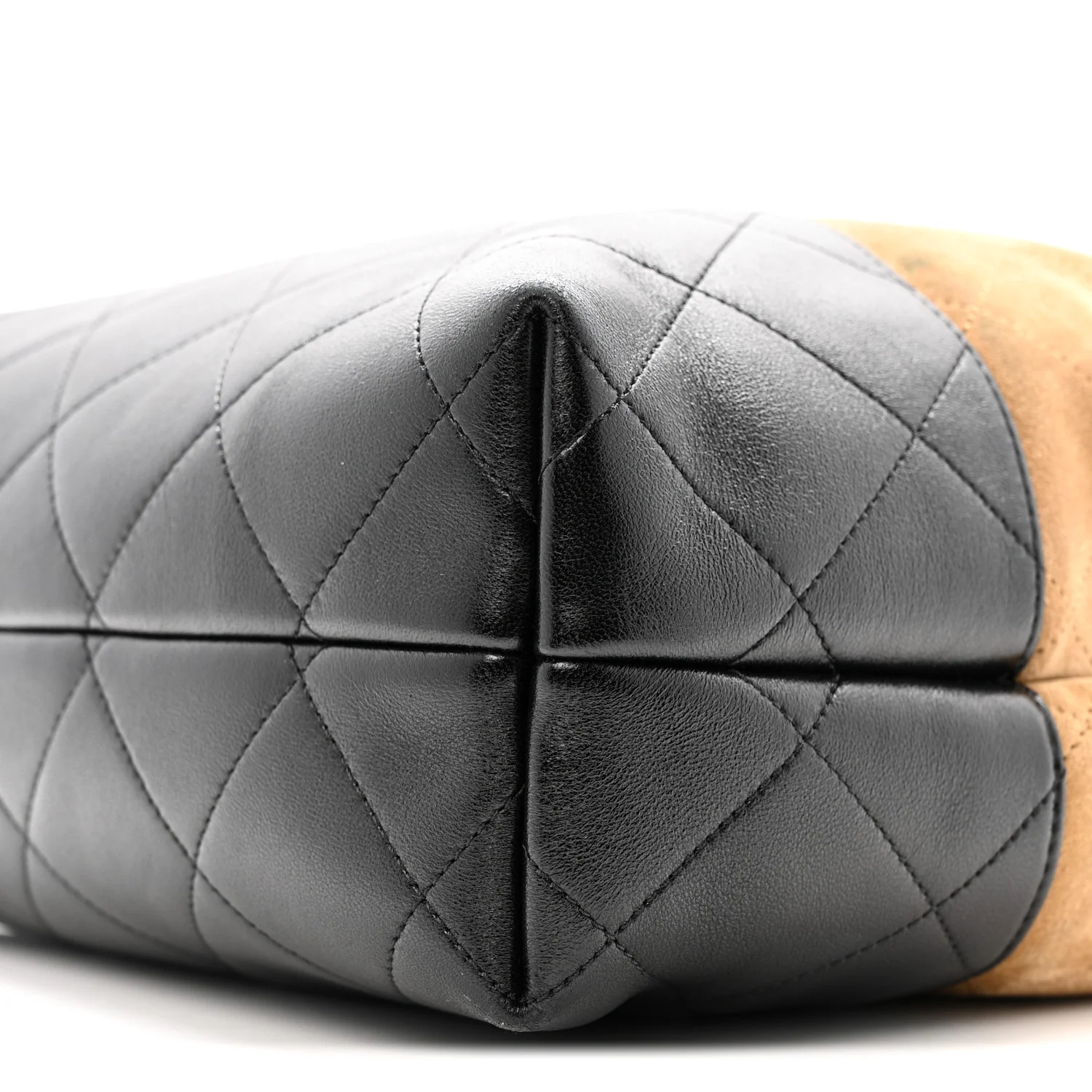 Suede Calfskin Shiny Lambskin Quilted Shopping Bag Beige Black - Image 10