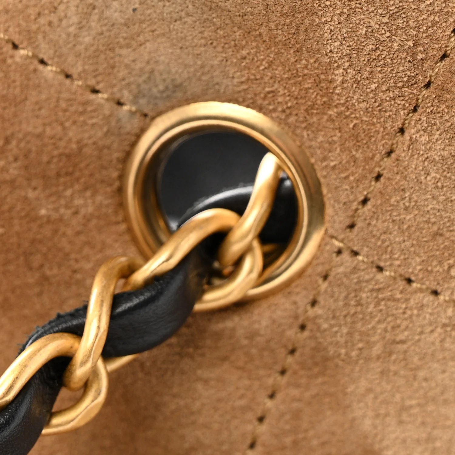 Suede Calfskin Shiny Lambskin Quilted Shopping Bag Beige Black - Image 12