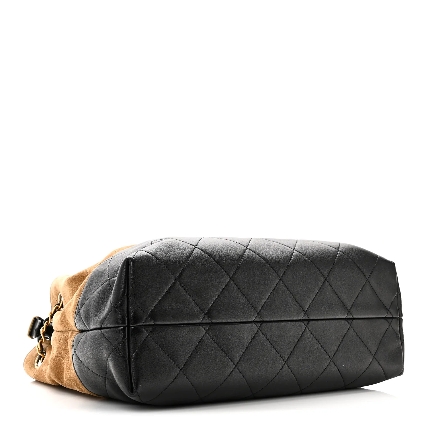 Suede Calfskin Shiny Lambskin Quilted Small Shopping Bag Beige Black - Image 4