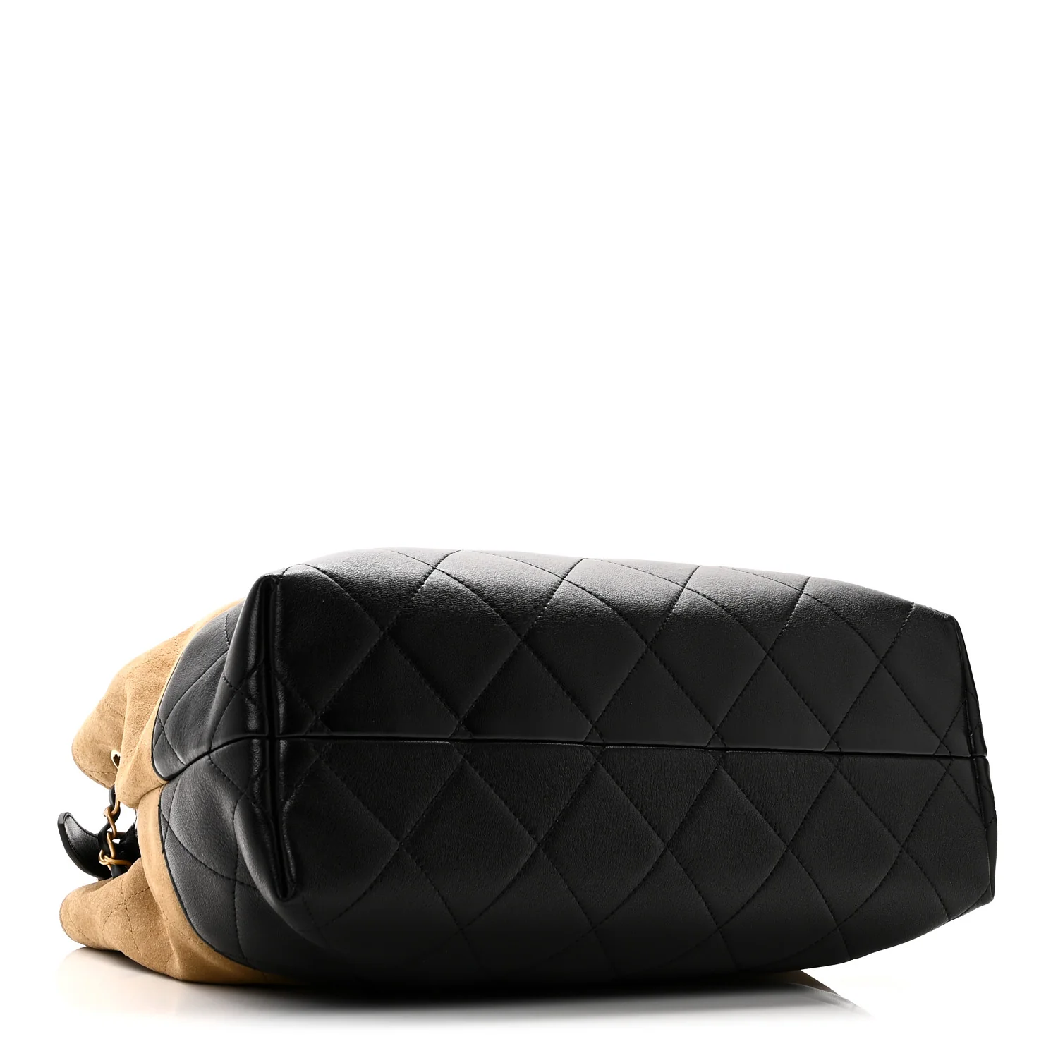 Suede Calfskin Shiny Lambskin Quilted Small Shopping Bag Beige Black - Image 4