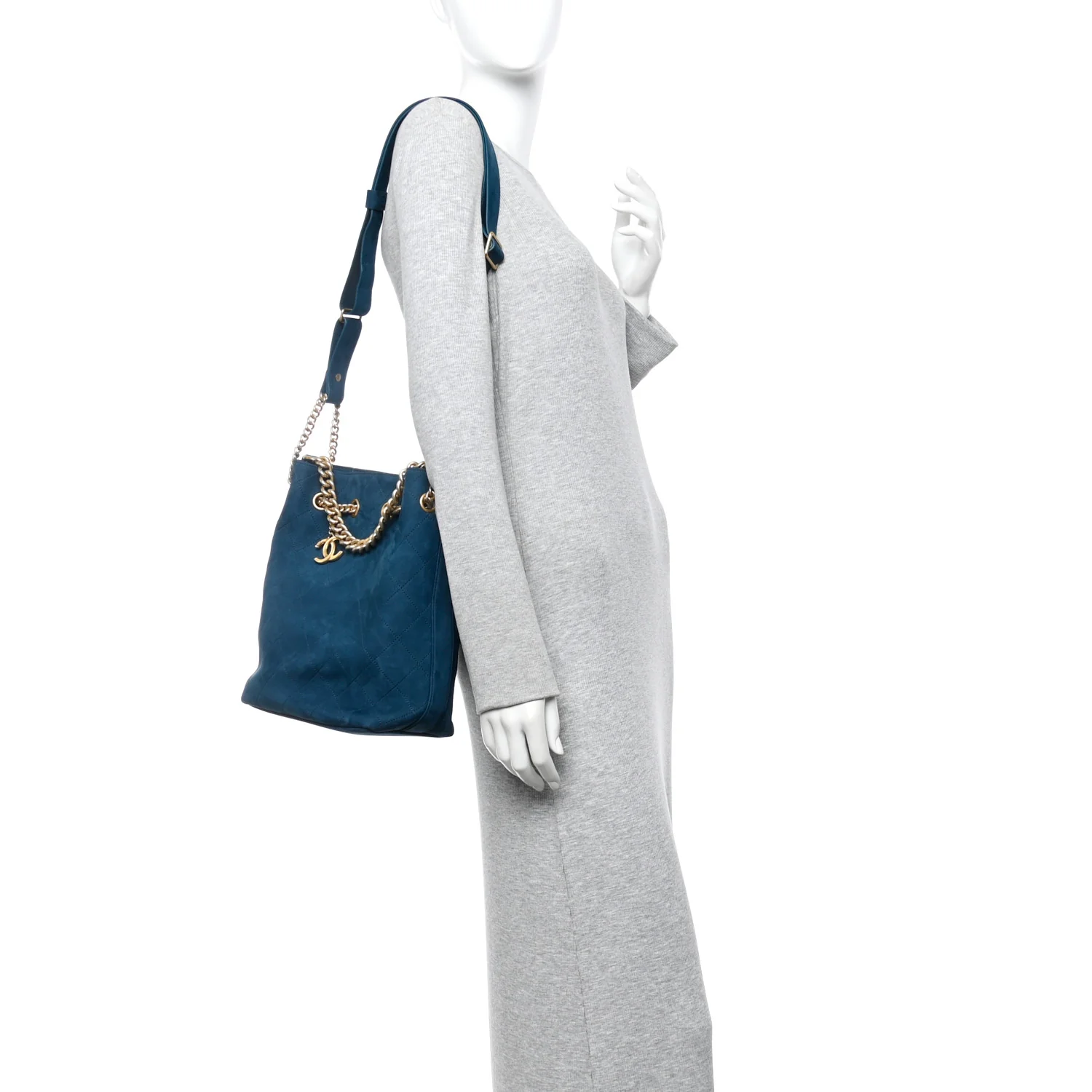 Suede Calfskin Small On My Shoulder Drawstring Bag Blue - Image 2