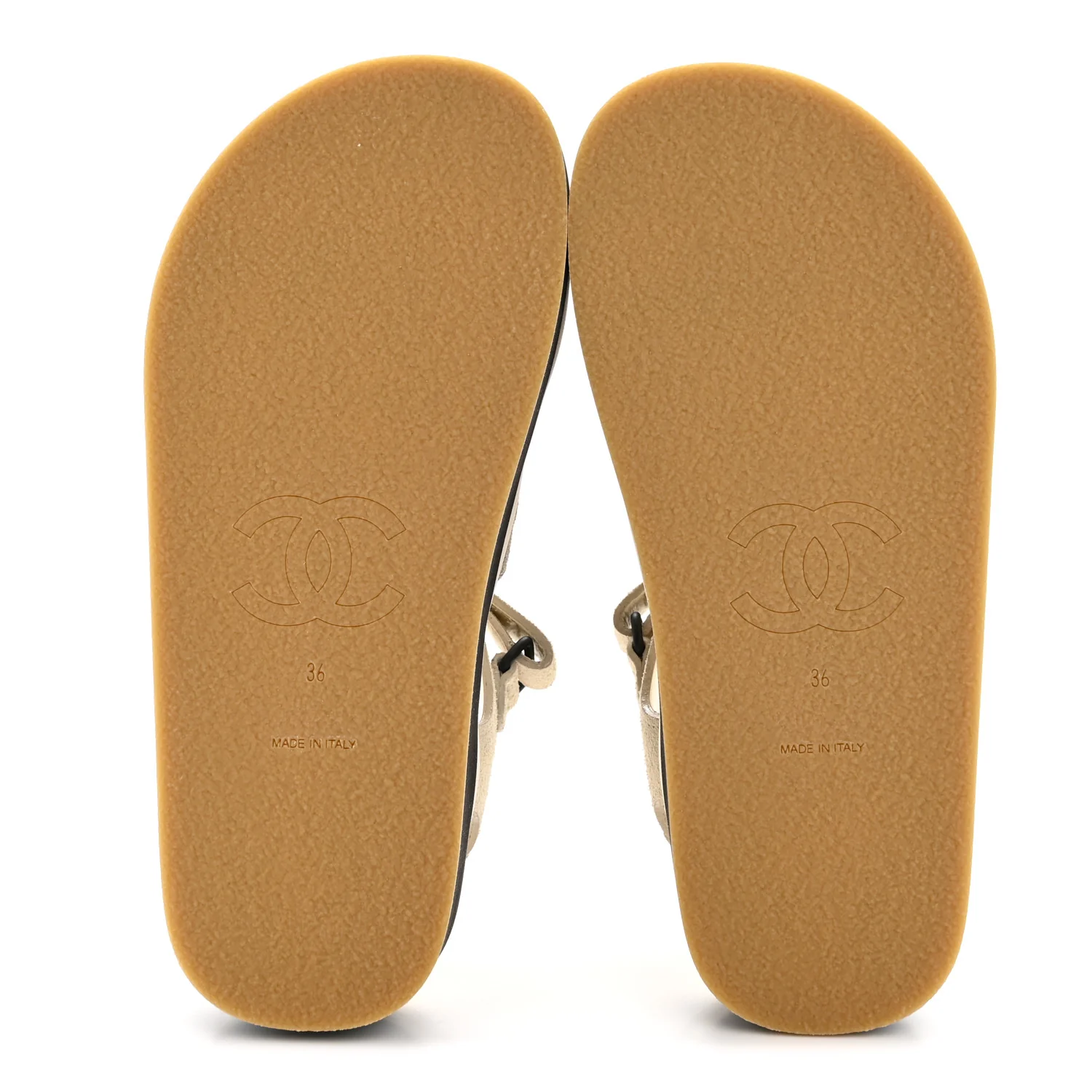 Suede Calfskin Velcro Flat Sandals 36 Ecru Dark Beige - Image 12