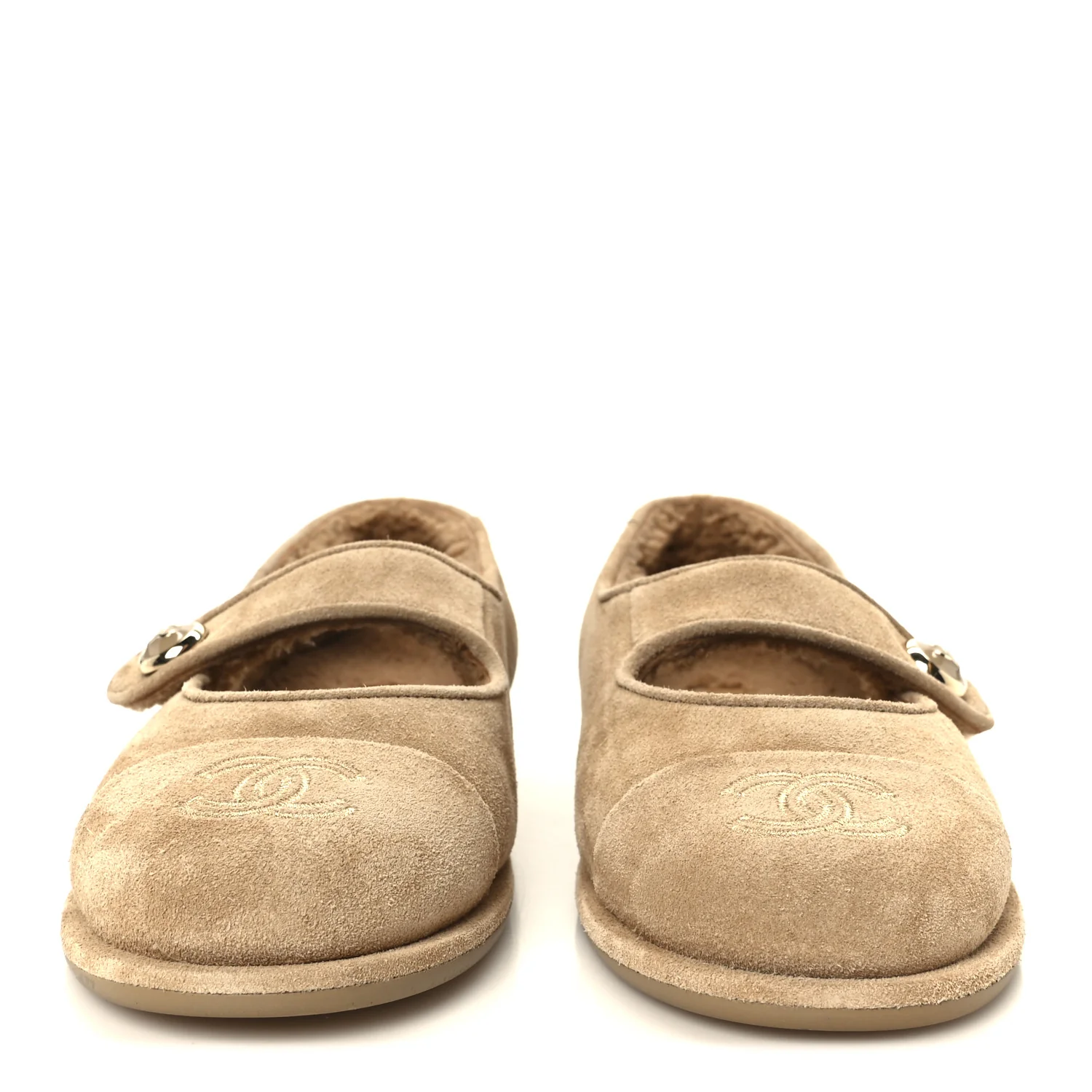 Suede Cap Toe CC Mary Jane Flats 36.5 Beige - Image 3