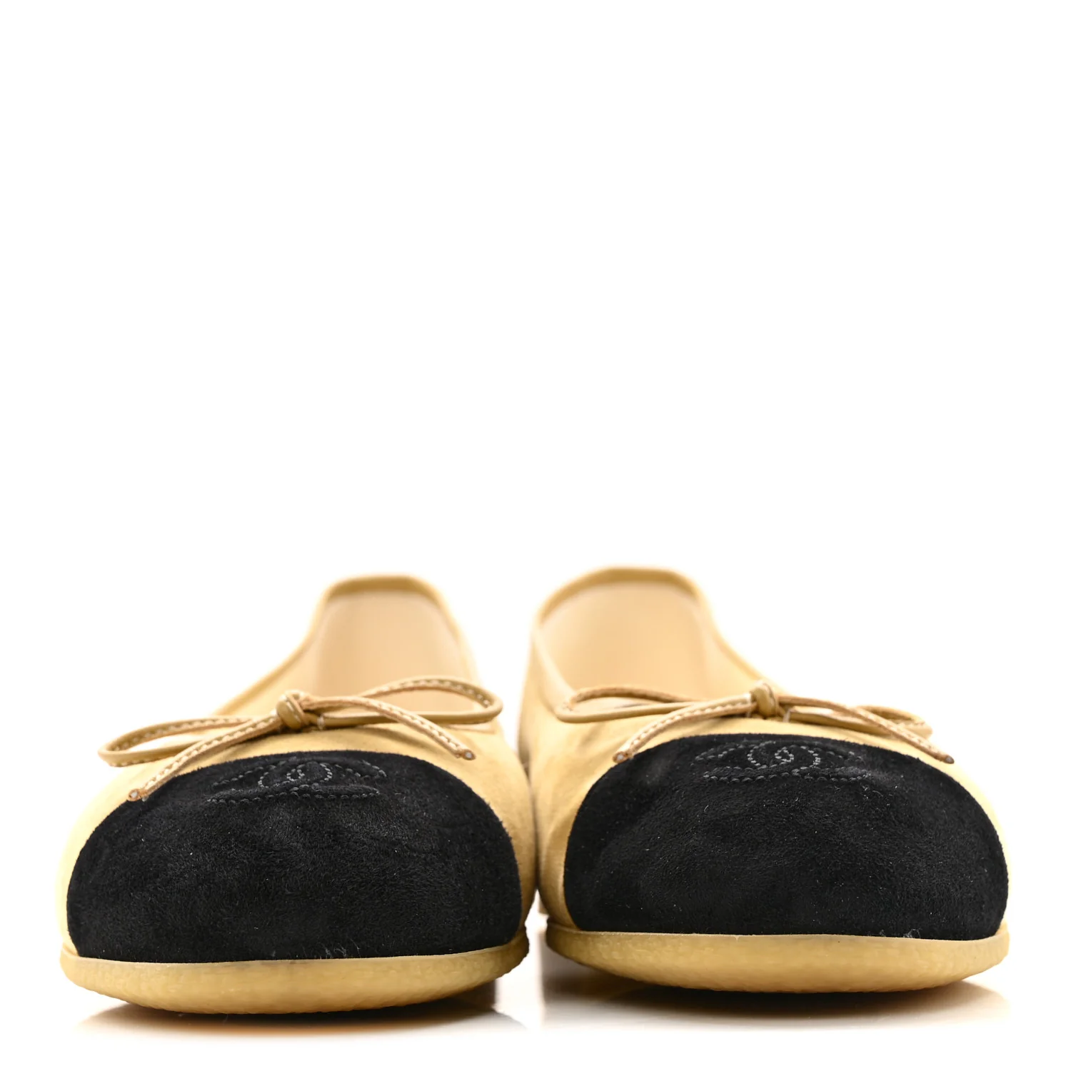 Suede Goatskin Cap Toe CC Ballerina Flats 38 Beige Black - Image 2
