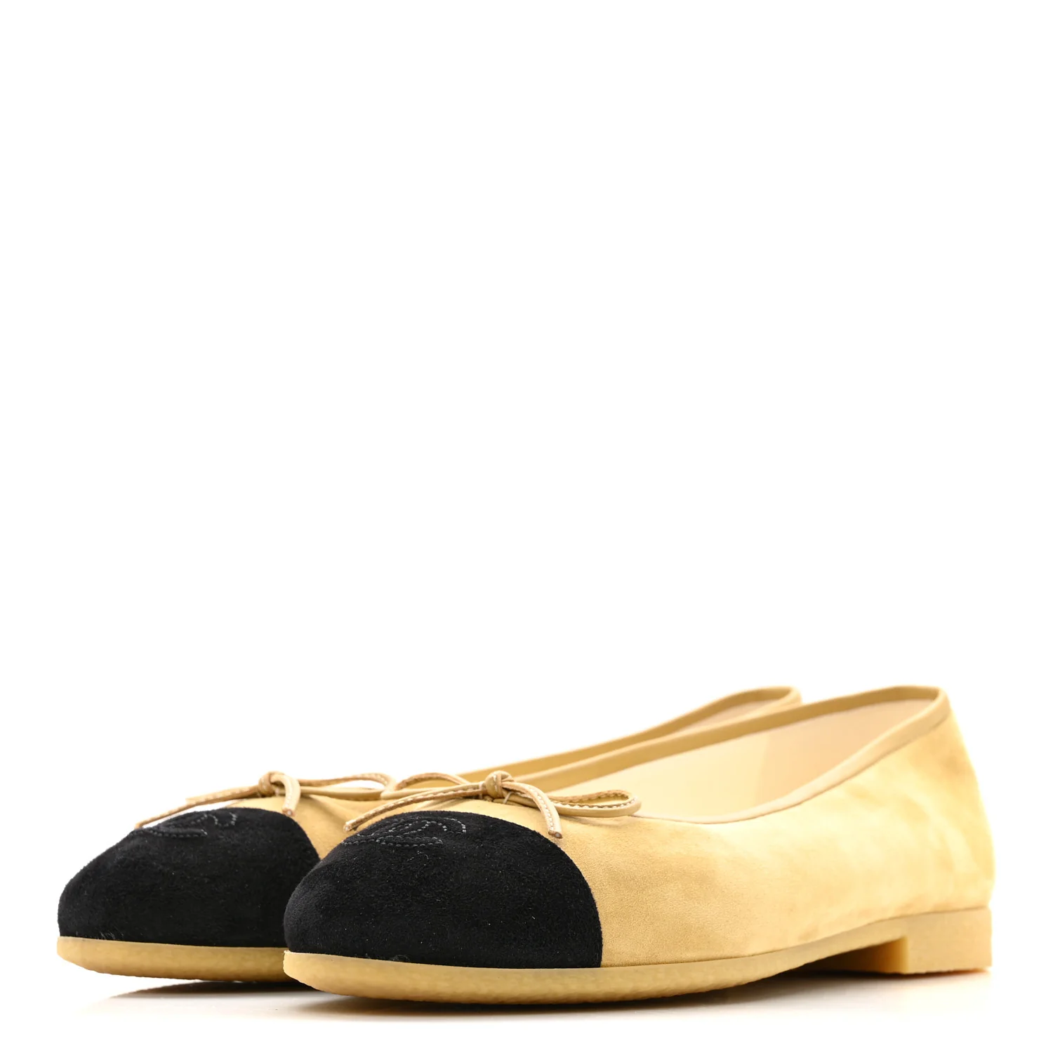 Suede Goatskin Cap Toe CC Ballerina Flats 38 Beige Black - Image 3
