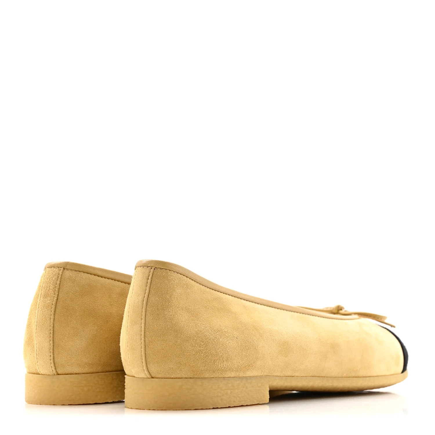 Suede Goatskin Cap Toe CC Ballerina Flats 38 Beige Black - Image 4
