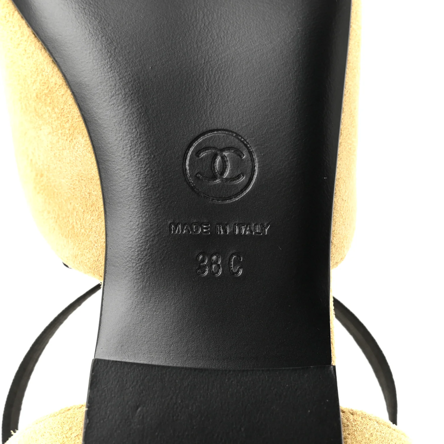 Suede Grosgrain Bow Cap Toe CC Slingback Flats 38 Beige Black - Image 8