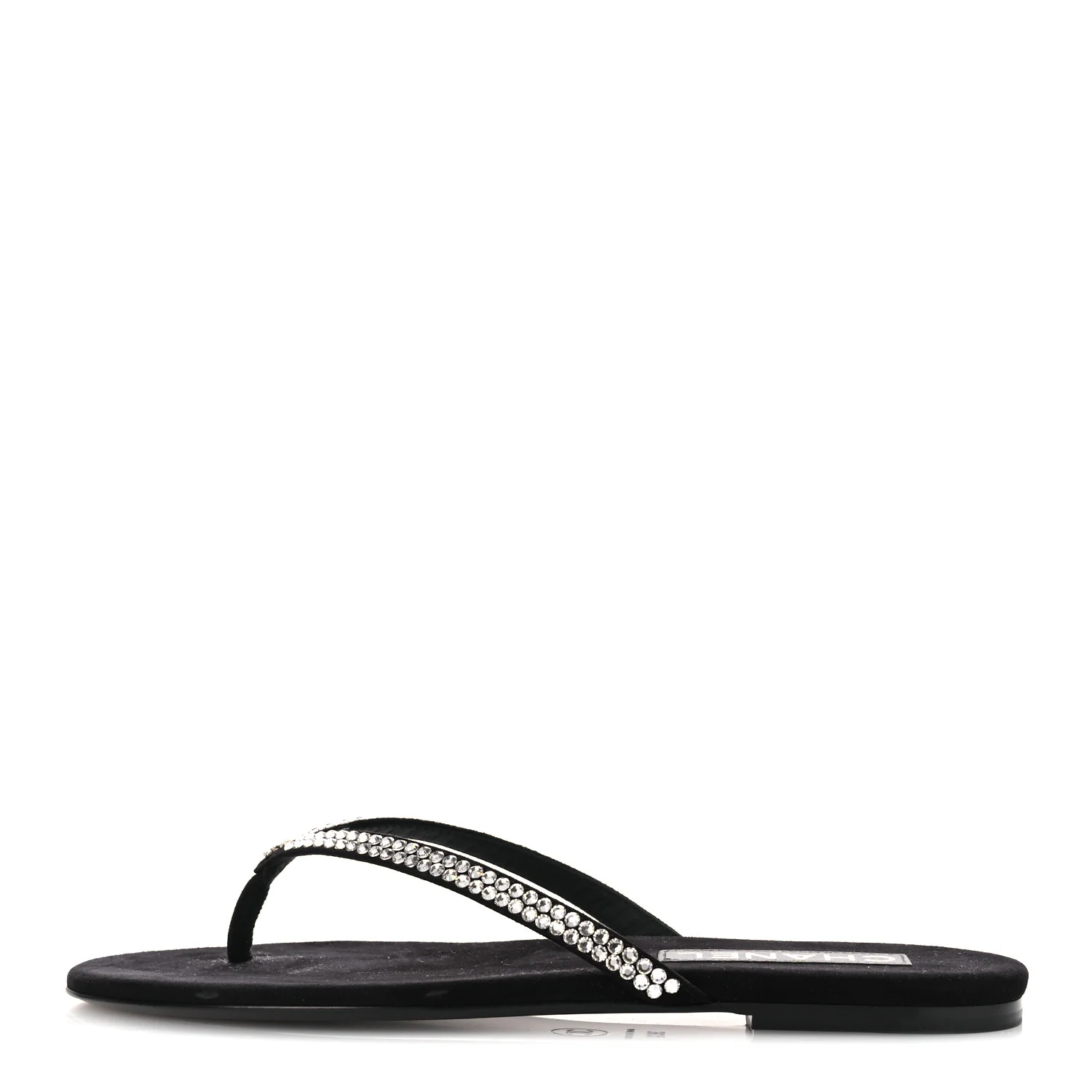 Suede Kidskin Strass CC Thong Sandals 38.5 Black