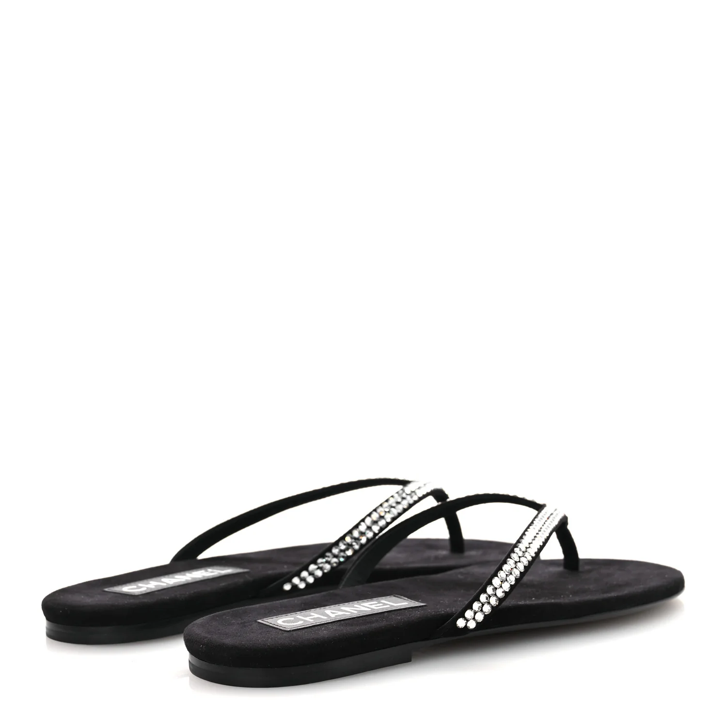 Suede Kidskin Strass CC Thong Sandals 38.5 Black - Image 5