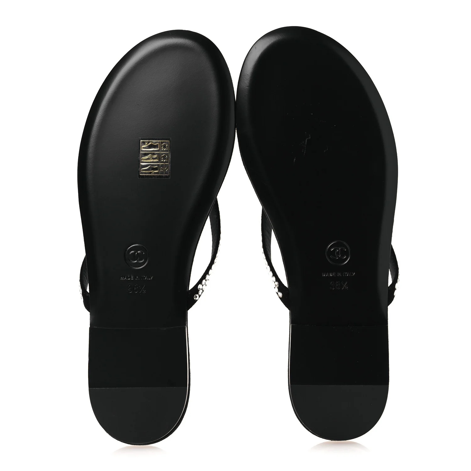 Suede Kidskin Strass CC Thong Sandals 38.5 Black - Image 7