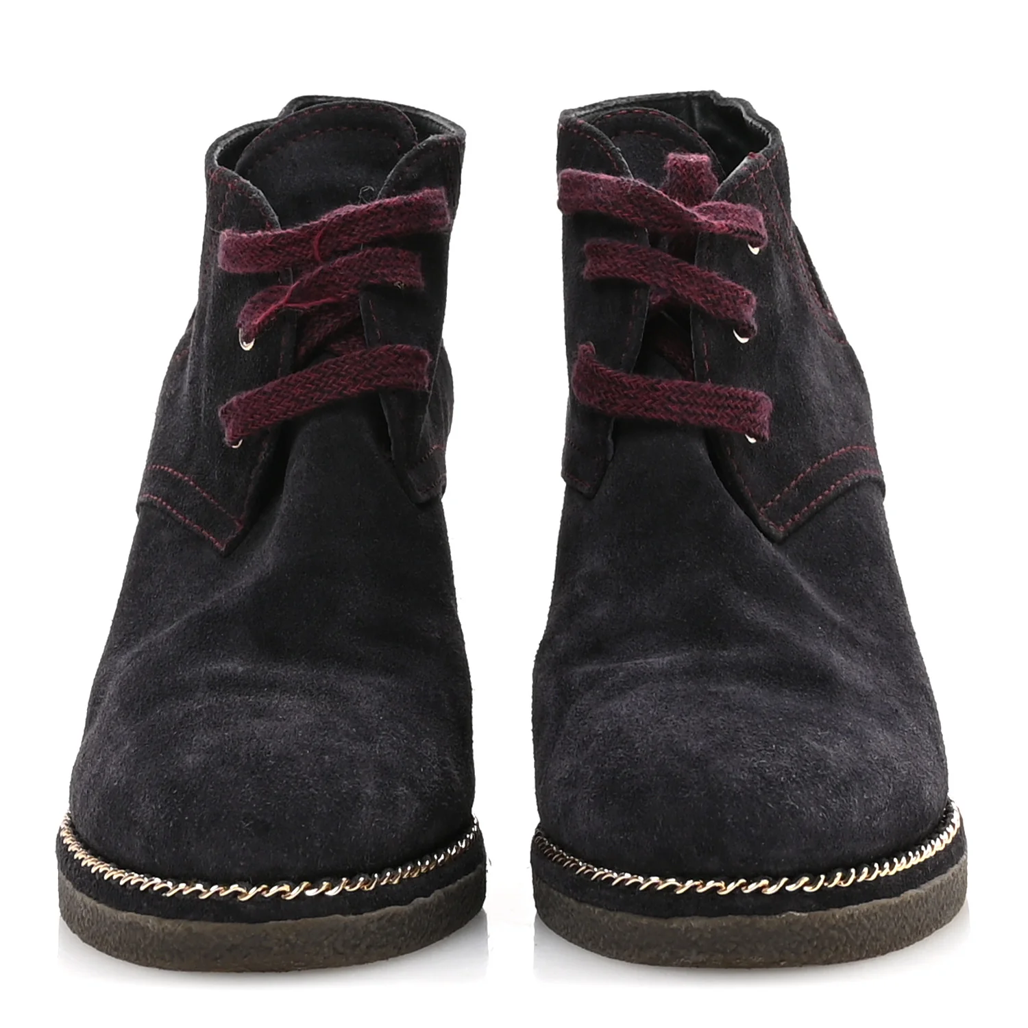 Suede Lace Up Wedge Booties 37 Dark Blue - Image 3