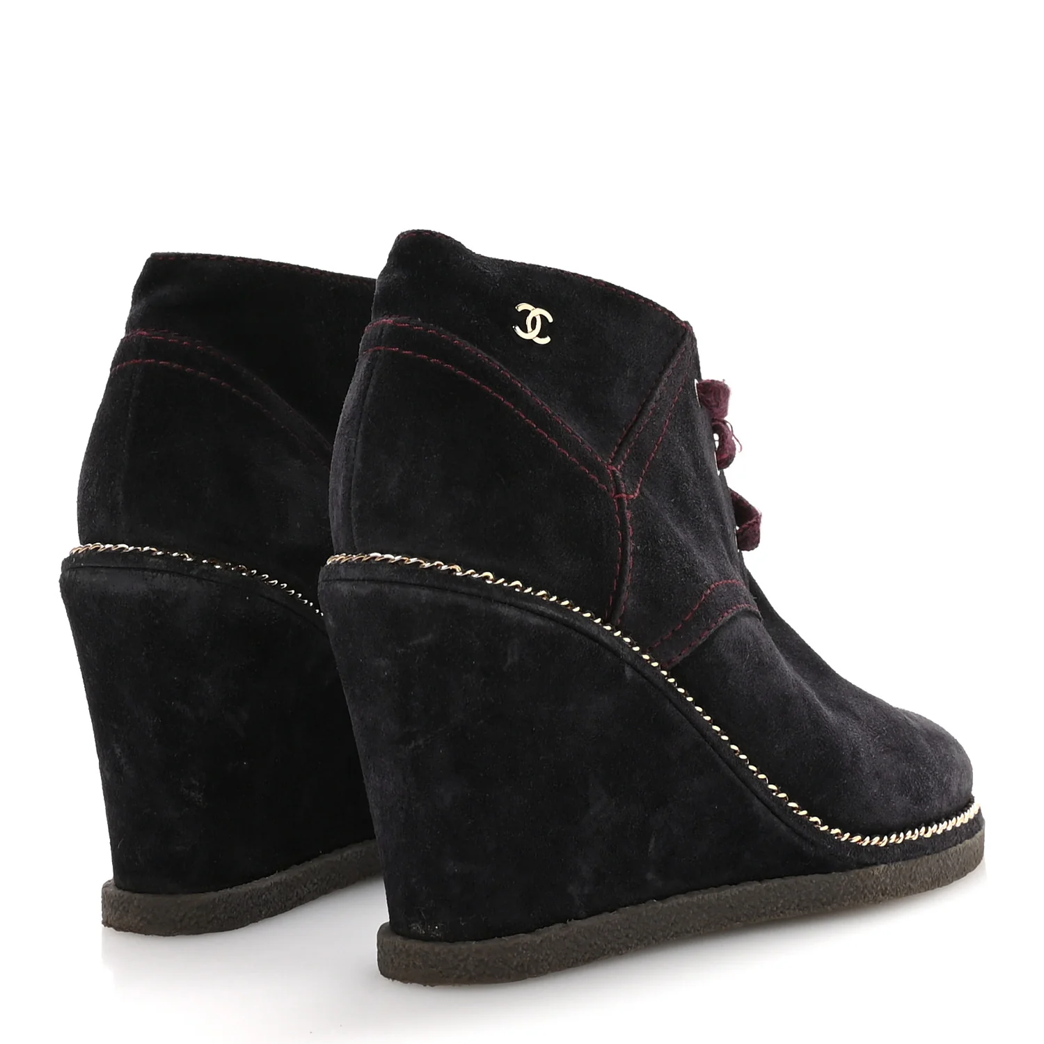 Suede Lace Up Wedge Booties 37 Dark Blue - Image 5