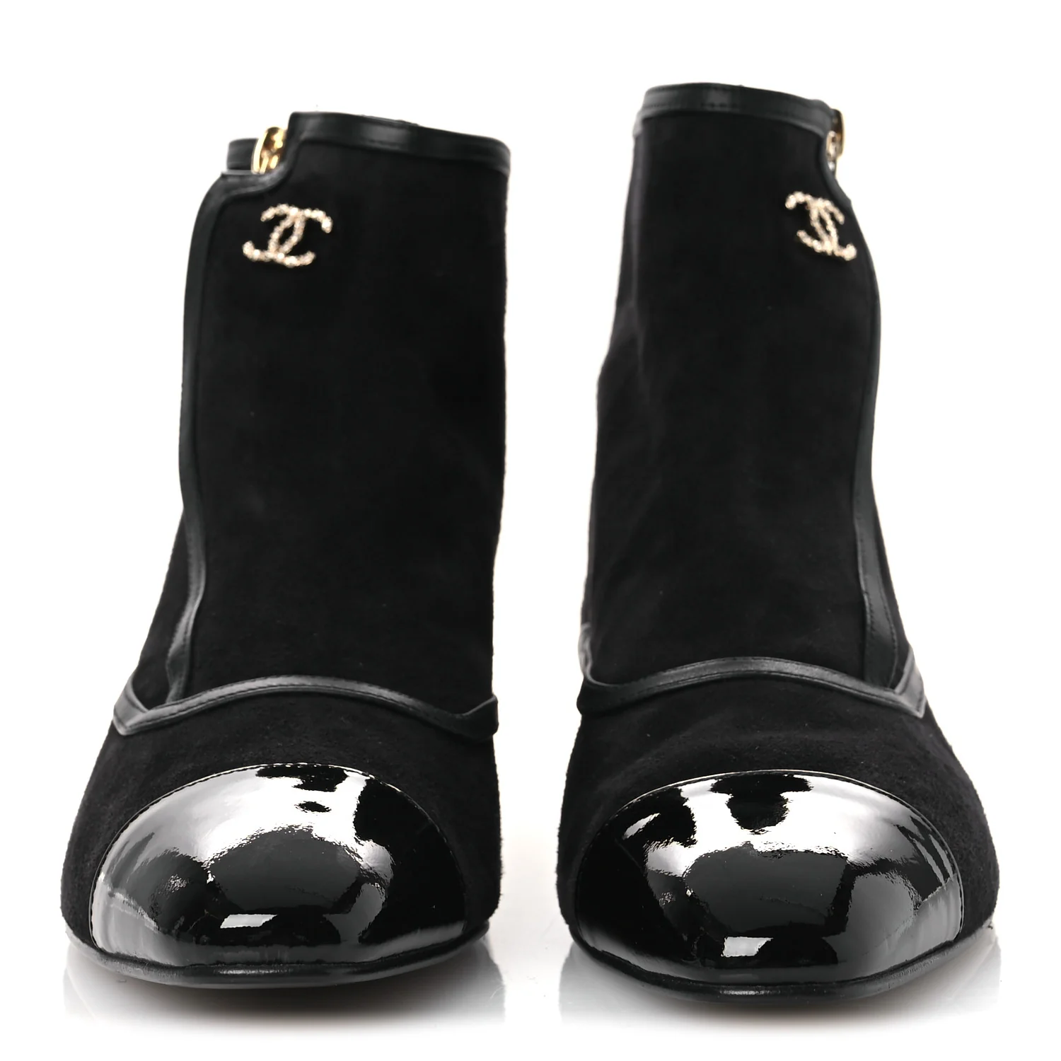 Suede Lambskin Patent Calfskin CC Cap Toe Ankle Boots 40 Black - Image 3