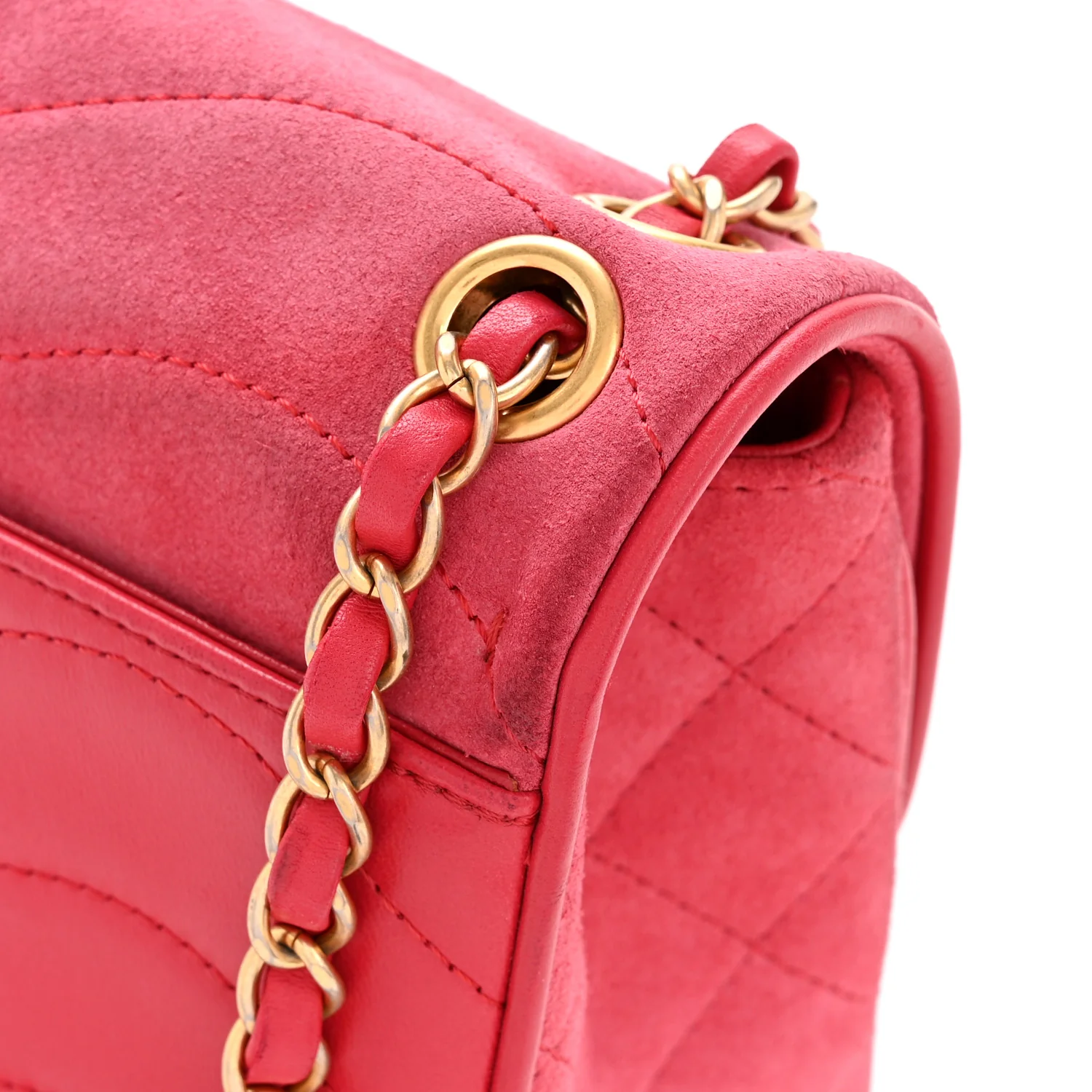 Suede Lambskin Scallop Quilted Mini Pagoda Flap Pink - Image 15