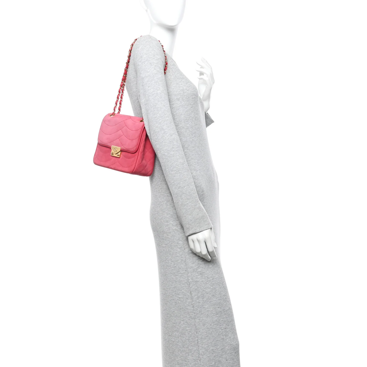 Suede Lambskin Scallop Quilted Mini Pagoda Flap Pink - Image 2
