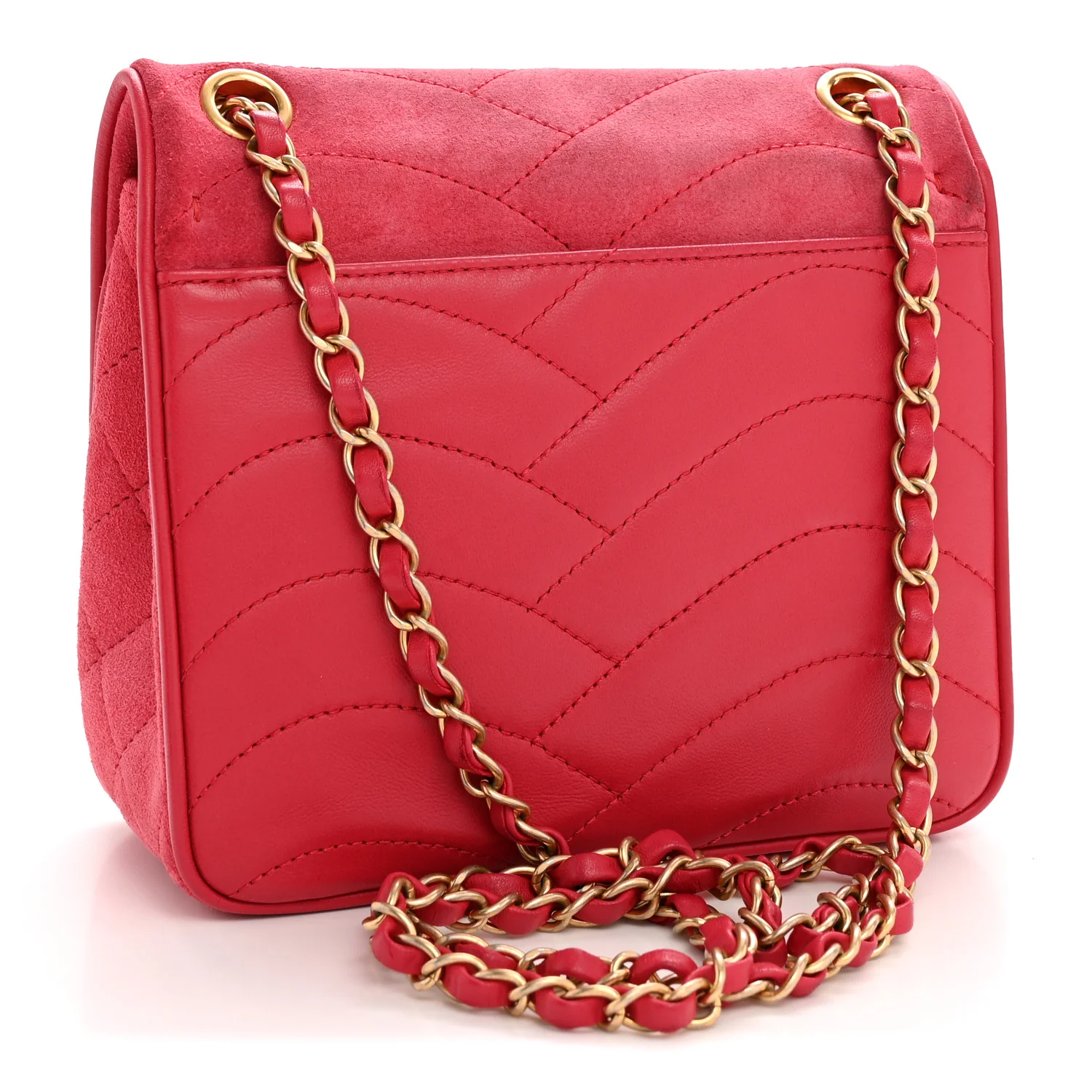 Suede Lambskin Scallop Quilted Mini Pagoda Flap Pink - Image 3
