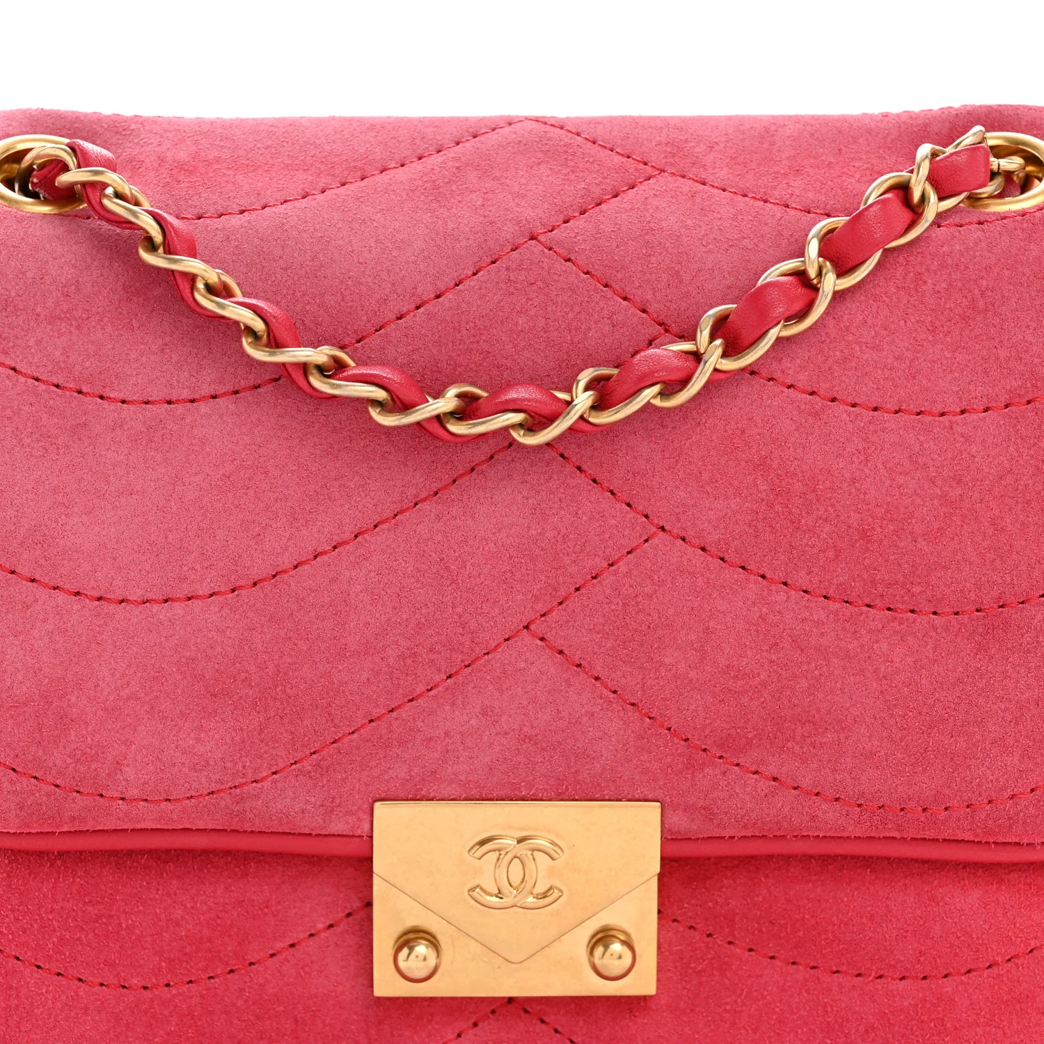 Suede Lambskin Scallop Quilted Mini Pagoda Flap Pink - Image 8