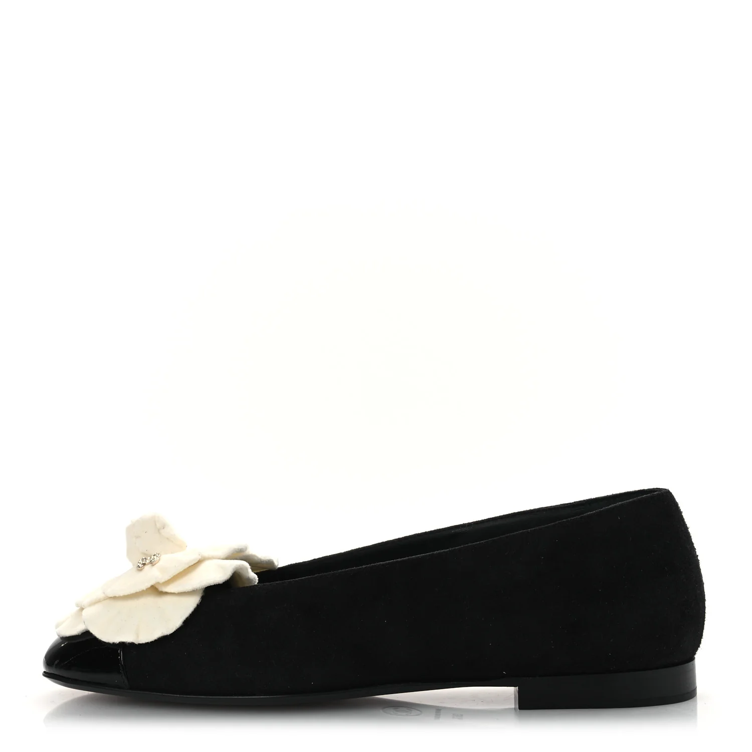 Suede Patent Cap Toe Camellia Ballerina Flats 36.5 Black White