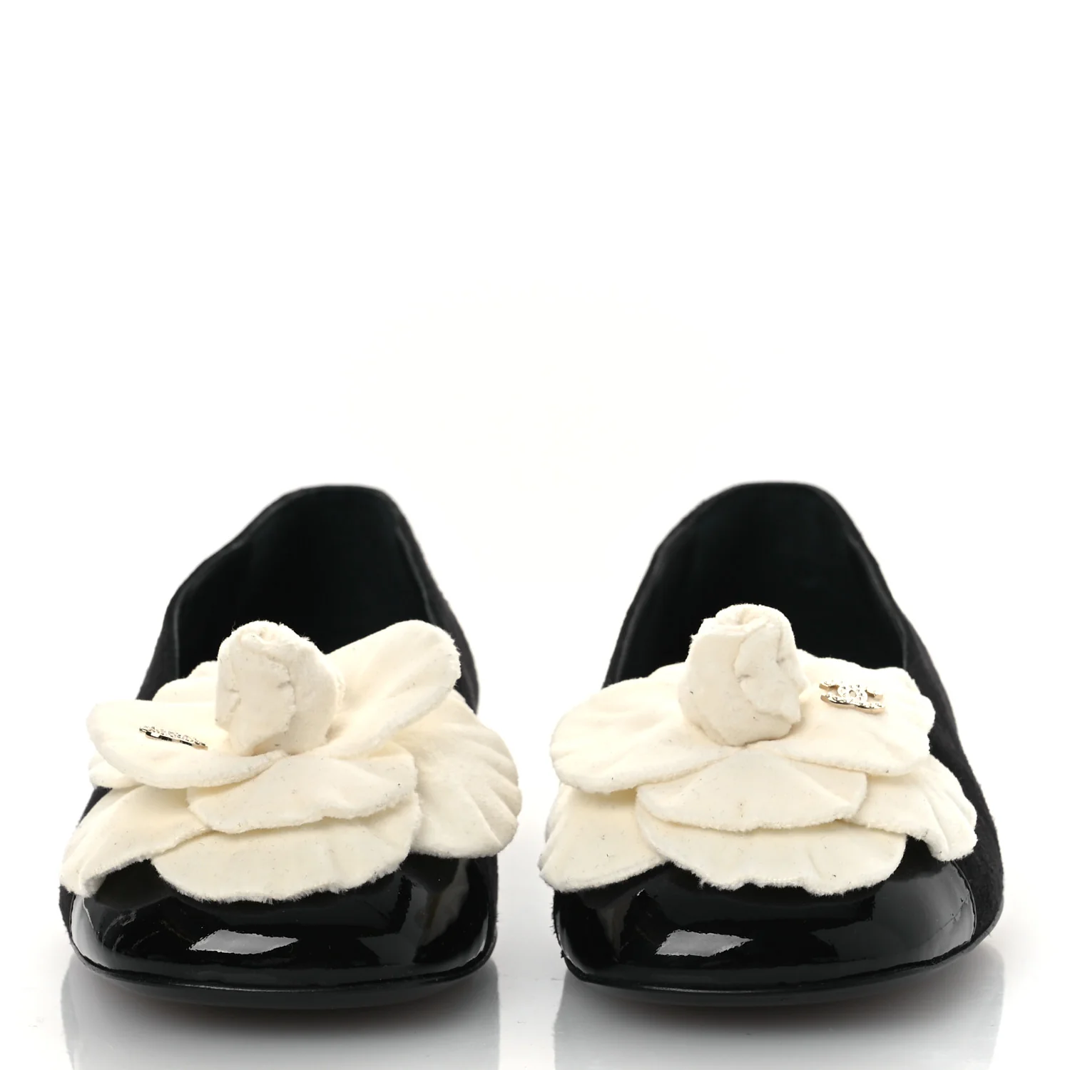 Suede Patent Cap Toe Camellia Ballerina Flats 36.5 Black White - Image 3