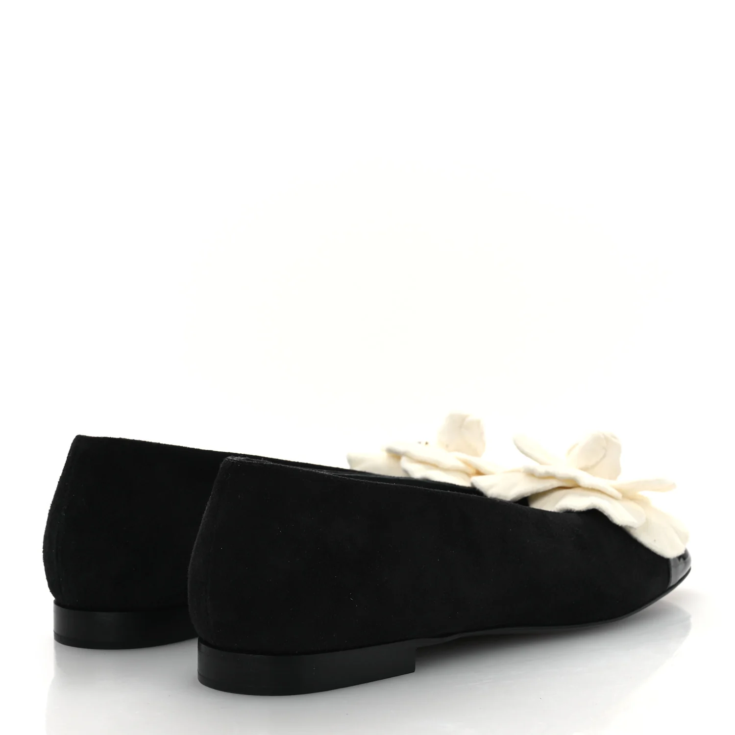 Suede Patent Cap Toe Camellia Ballerina Flats 36.5 Black White - Image 5