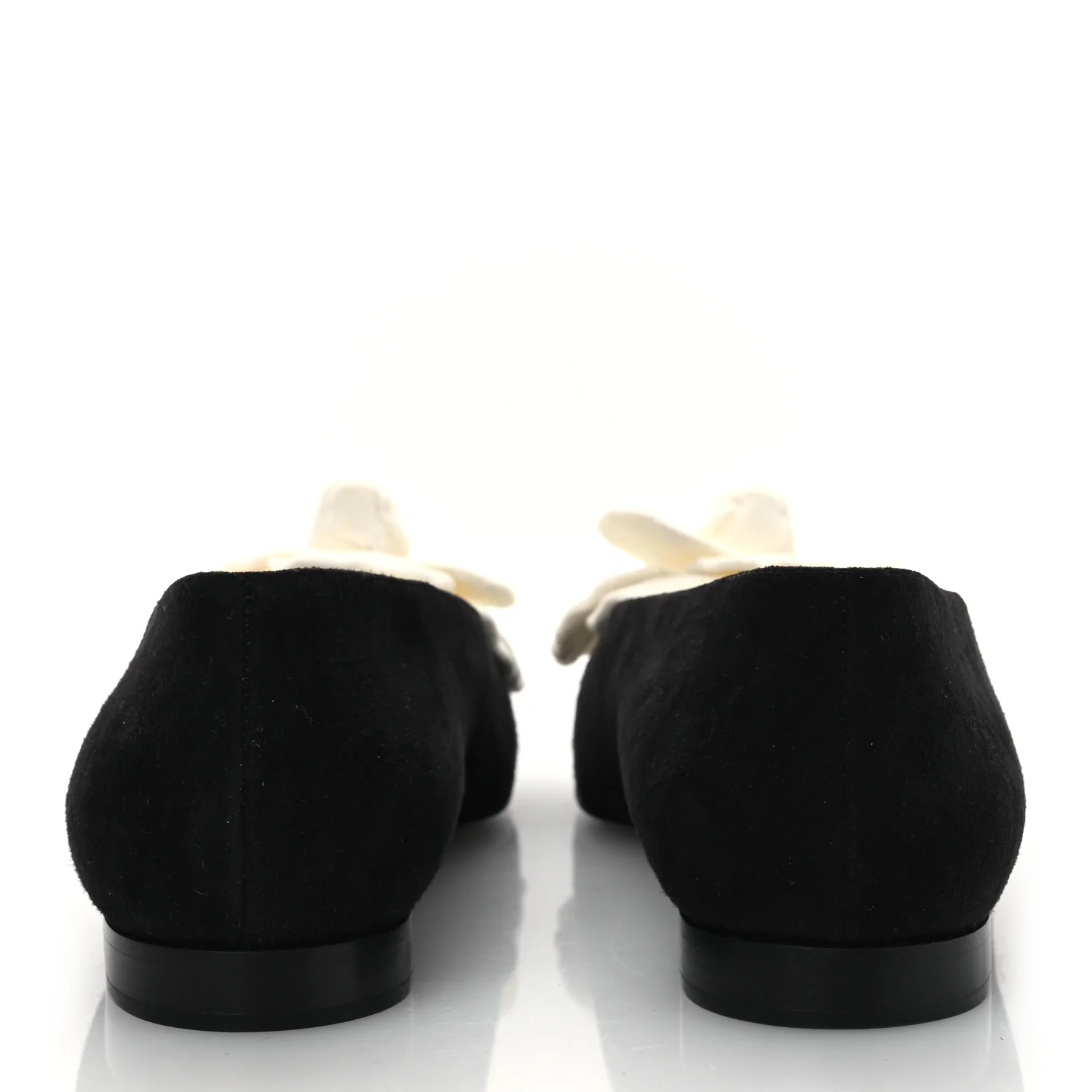 Suede Patent Cap Toe Camellia Ballerina Flats 36.5 Black White - Image 6