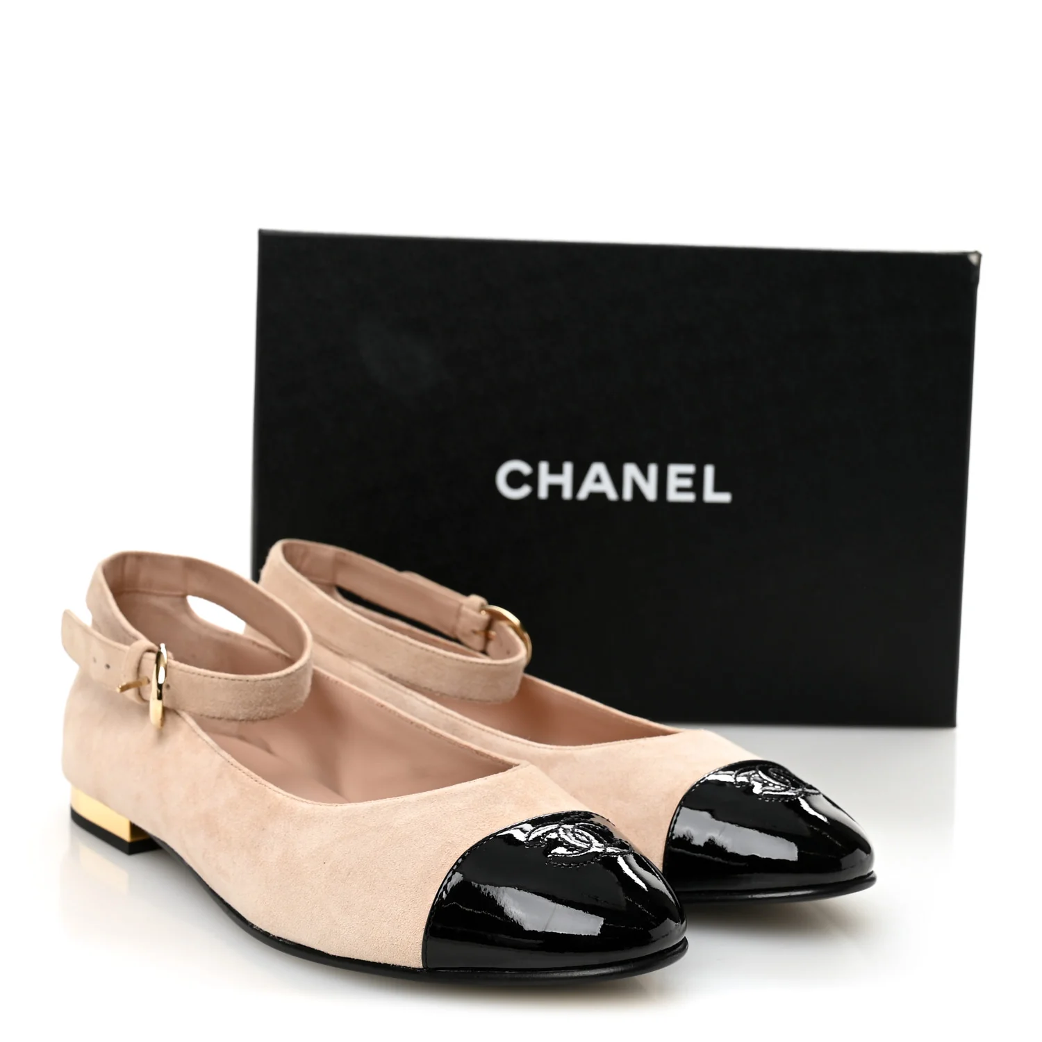 Suede Patent Cap Toe CC Mary Jane Flats 40 Light Pink Black - Image 10