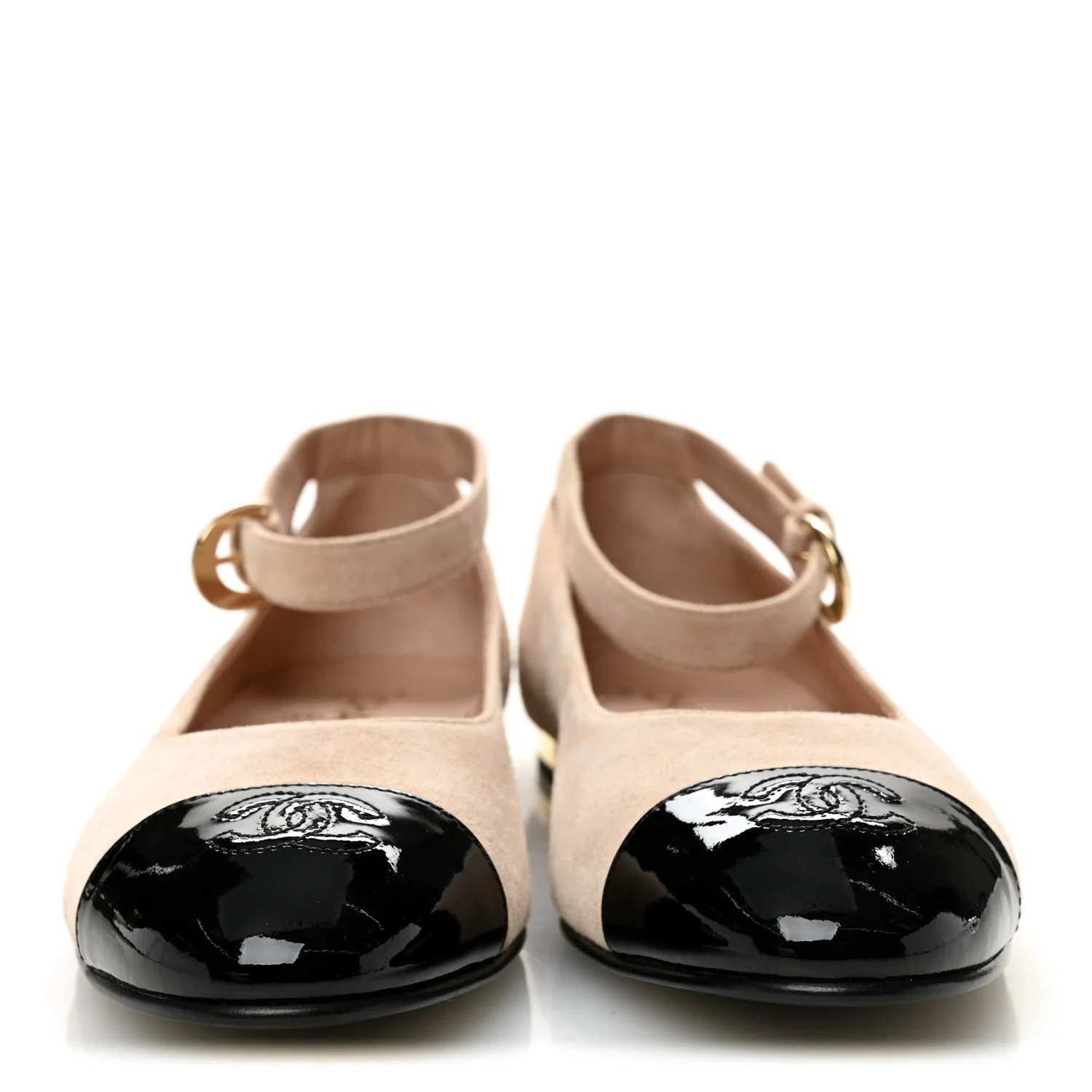 Suede Patent Cap Toe CC Mary Jane Flats 40 Light Pink Black - Image 2