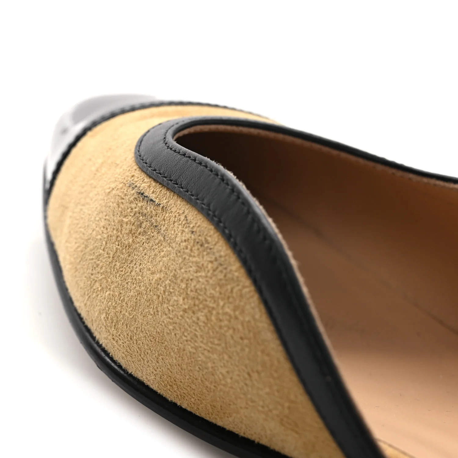 Suede Patent Crystal CC Cap Toe Slingback Flats 37 Beige Black - Image 13
