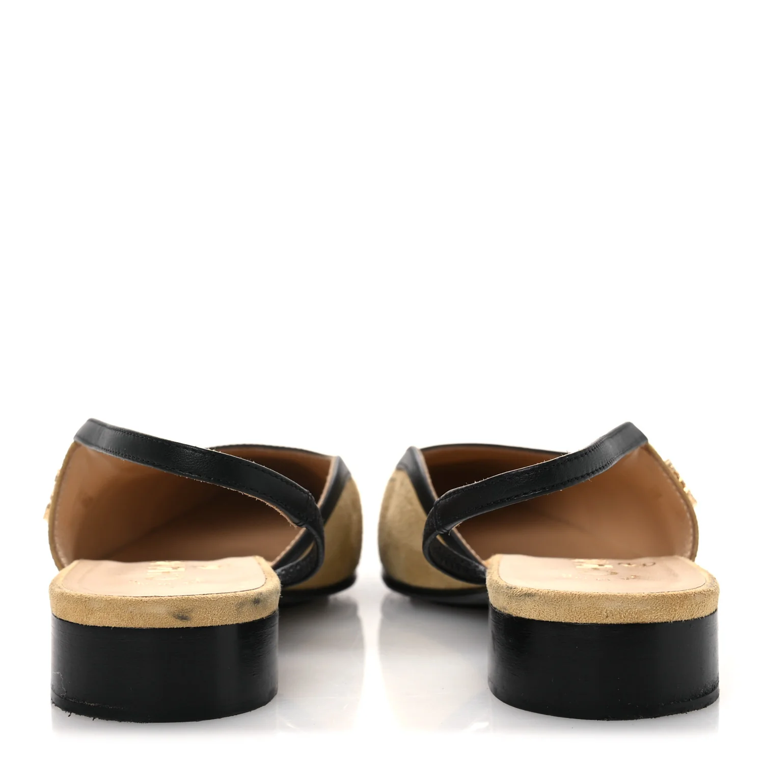 Suede Patent Crystal CC Cap Toe Slingback Flats 37 Beige Black - Image 6