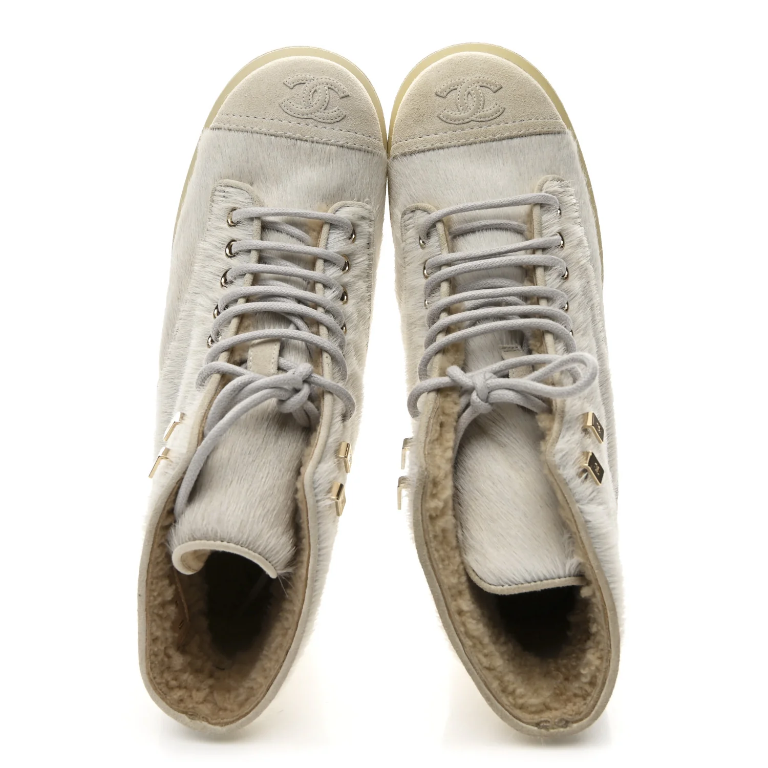 Suede Pony Hair Shearling Lace Up Combat Boots 37.5 White Black - Image 2